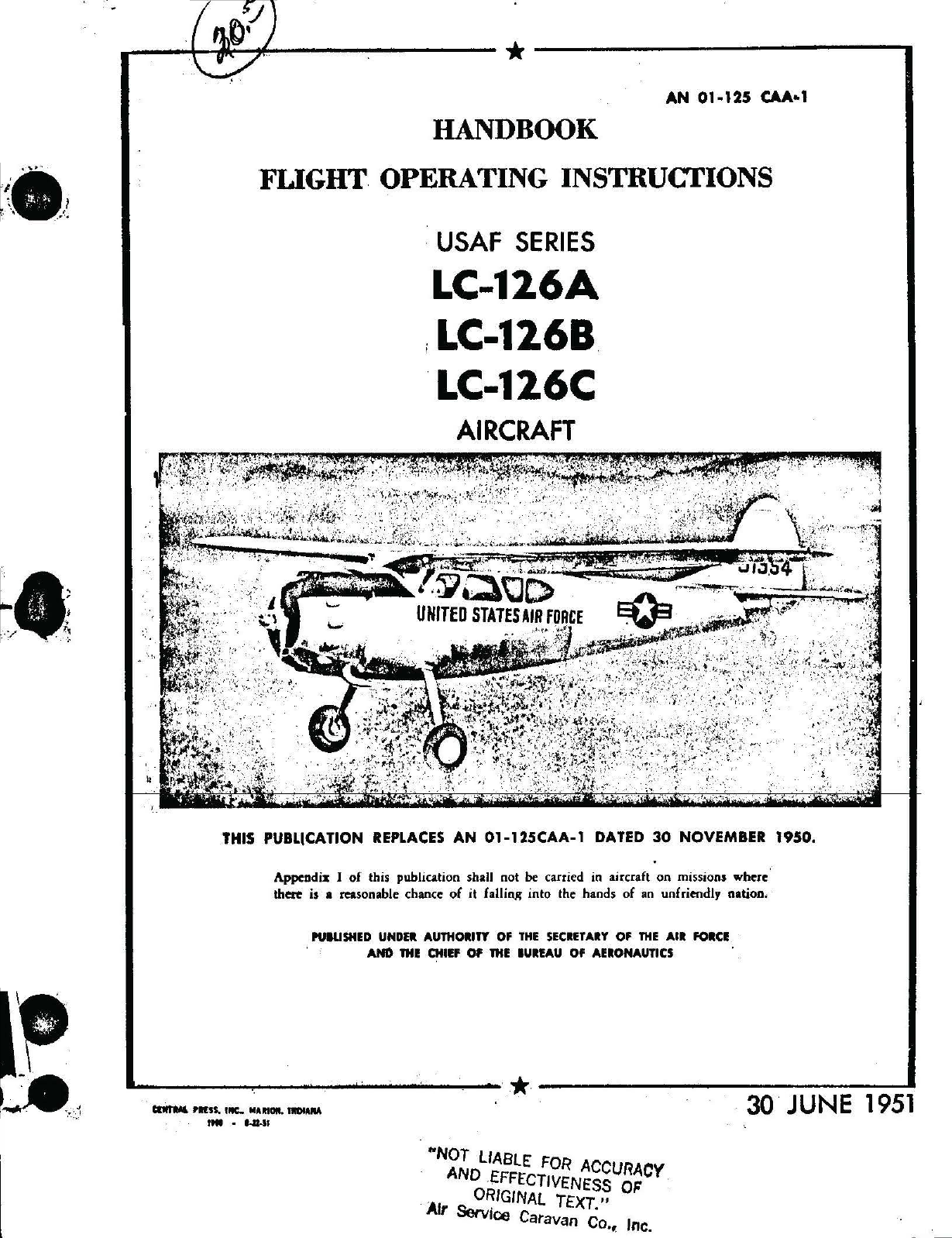 Sample page 1 from AirCorps Library document: Flight Operating Instructions for LC-126A, B, and C