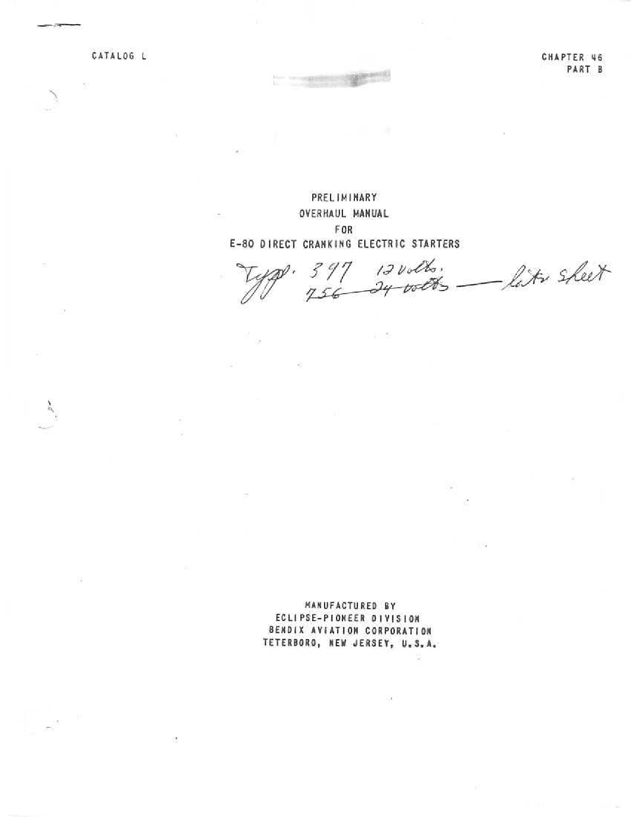 Sample page 1 from AirCorps Library document: Preliminary Overhaul Manual for E-80 Direct Cranking Electric Starters