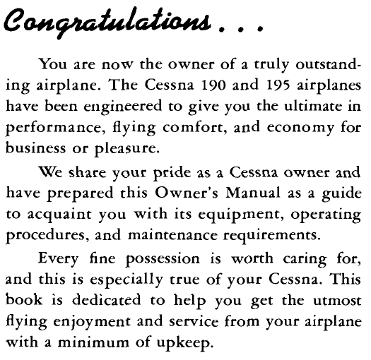 Sample page 3 from AirCorps Library document: Cessna 190-195 Owners Manual