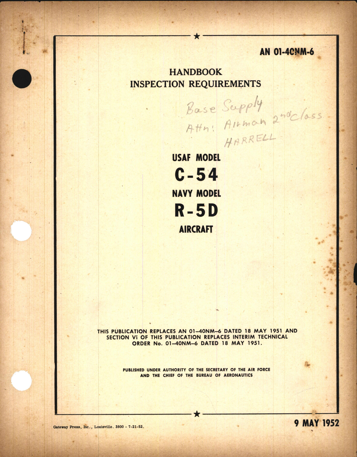 Sample page 1 from AirCorps Library document: Inspection Requirements for C-54 and R-5D Aircraft