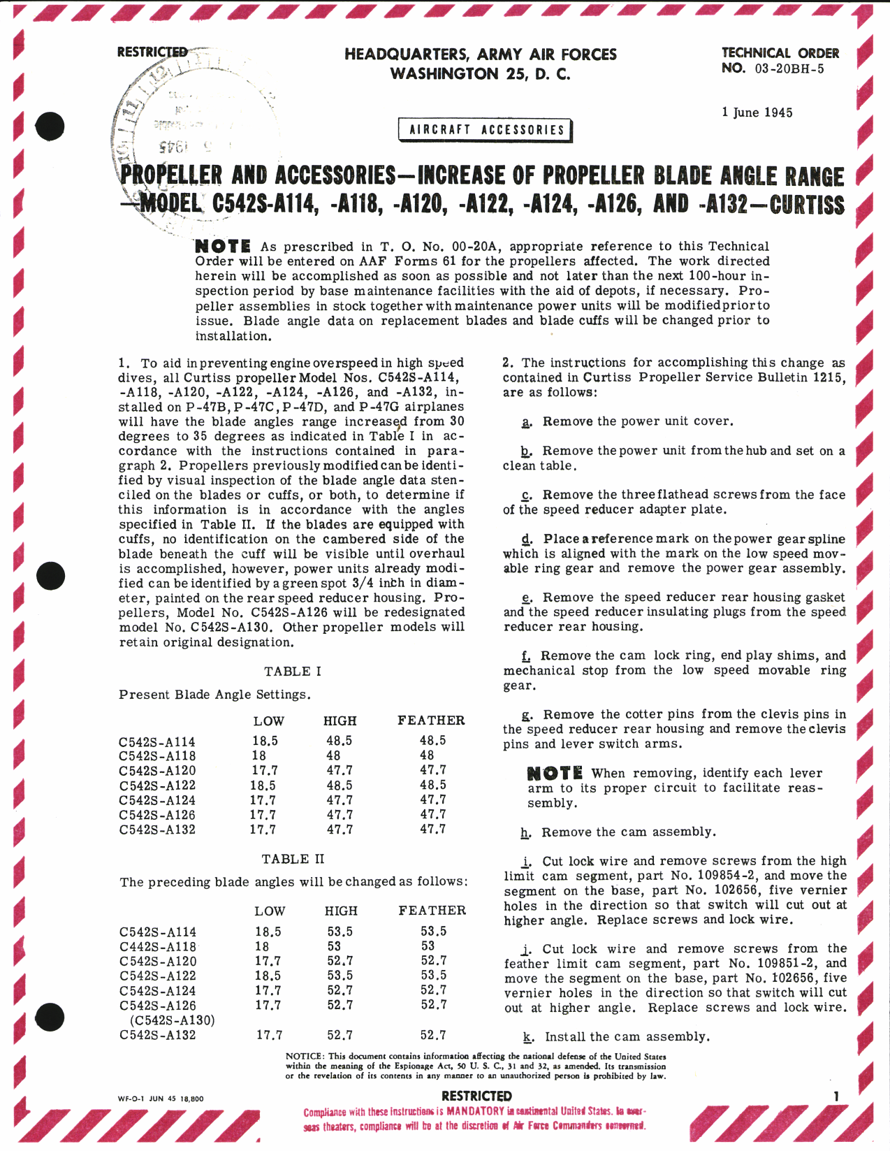 Sample page 1 from AirCorps Library document: Increase of Propeller Blade Angle Range for Models C542S-A114, -A118, -A120, -A122, -A124, -A126, and -A132