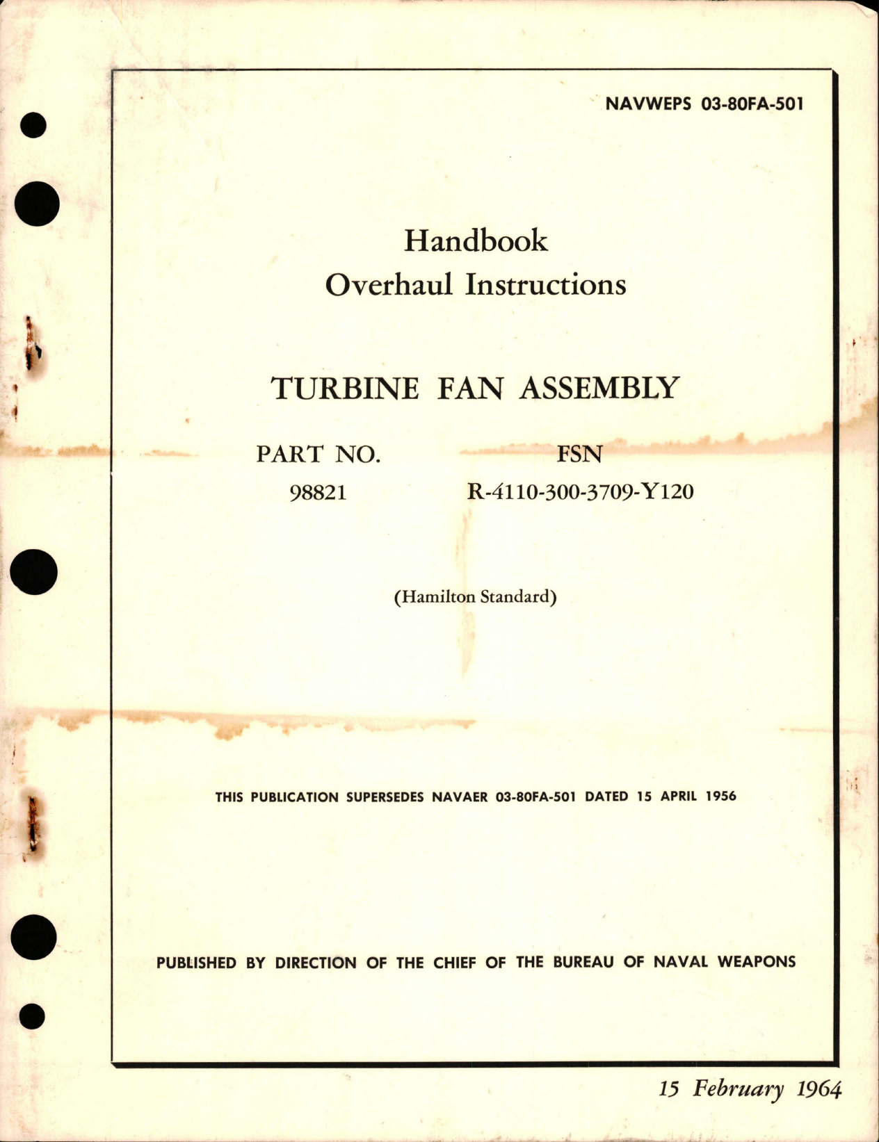 Sample page 1 from AirCorps Library document: Overhaul Instructions for Turbine Fan Assembly - Part 98821