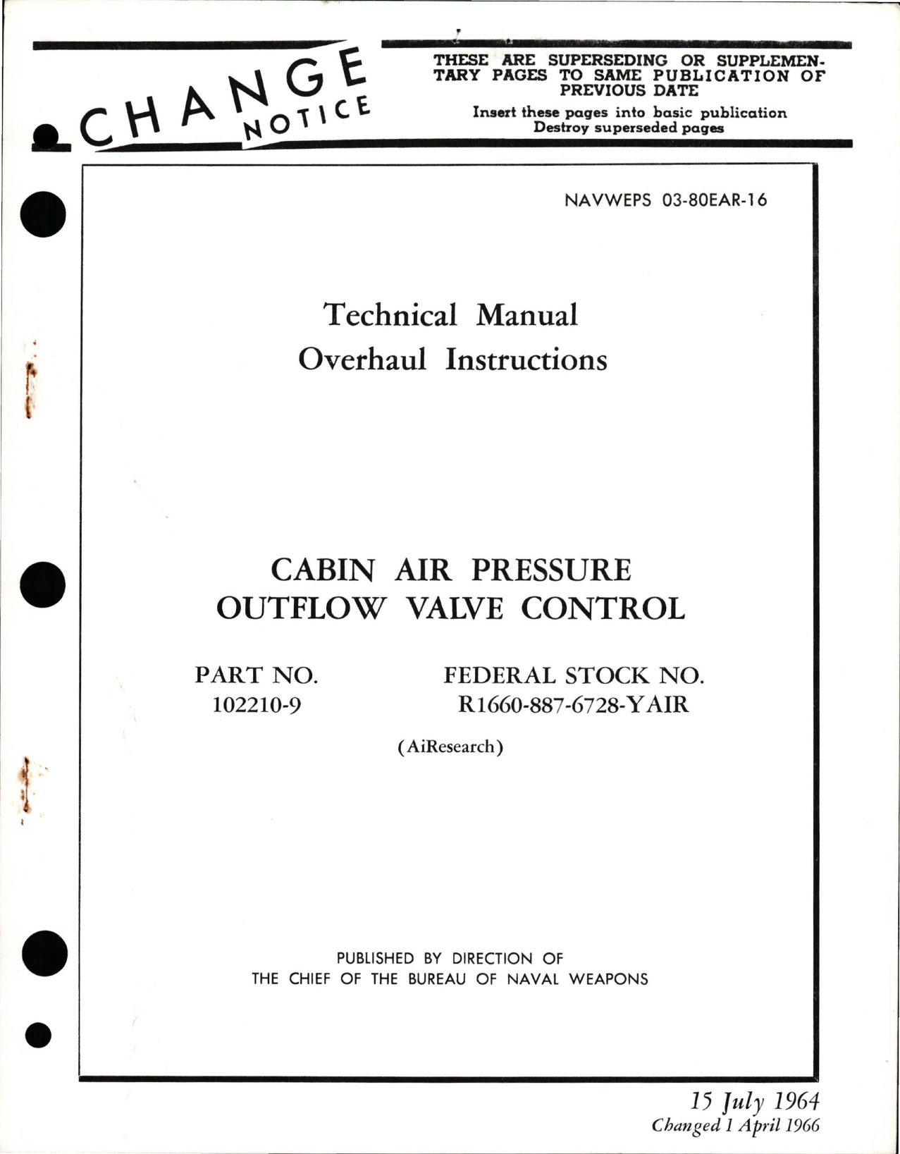 Sample page 1 from AirCorps Library document: Overhaul Instructions for Cabin Air Pressure Outflow Valve Control - Part 102210-9