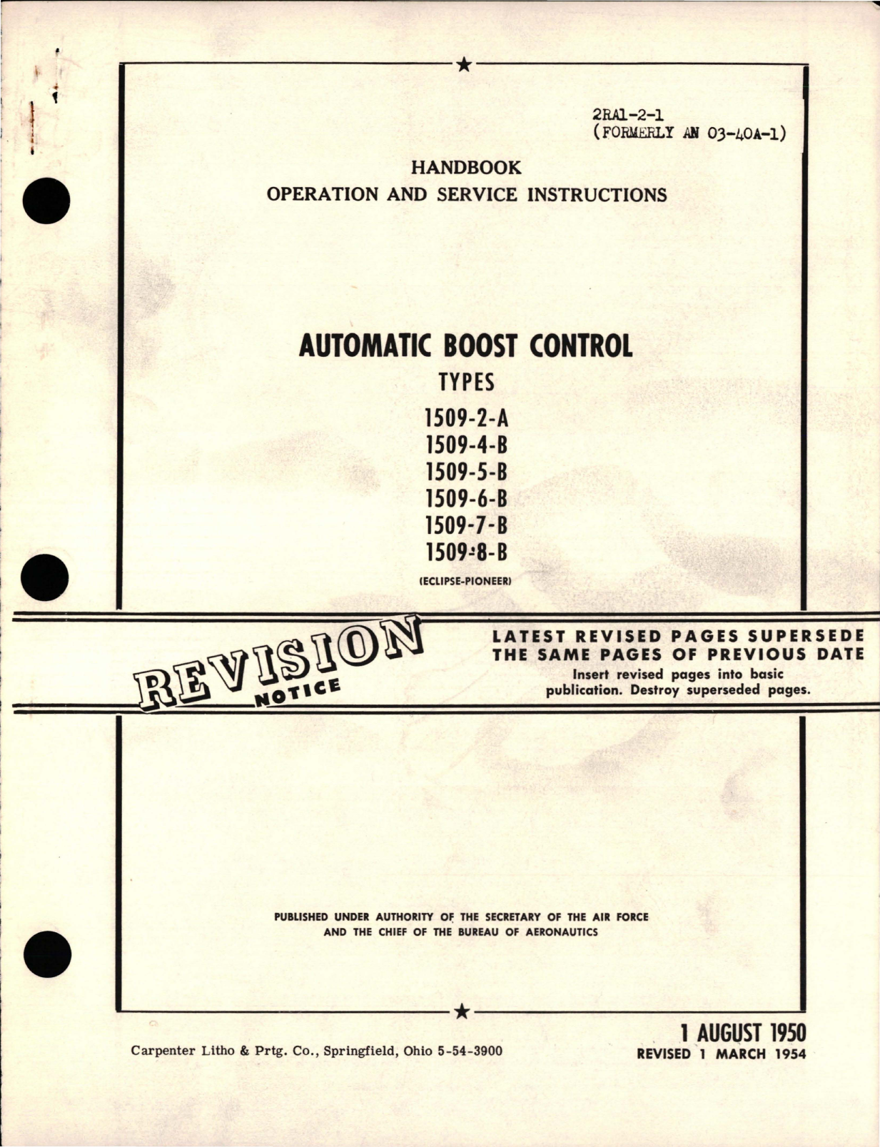 Sample page 1 from AirCorps Library document: Operation and Service Instructions for Automatic Boost Control