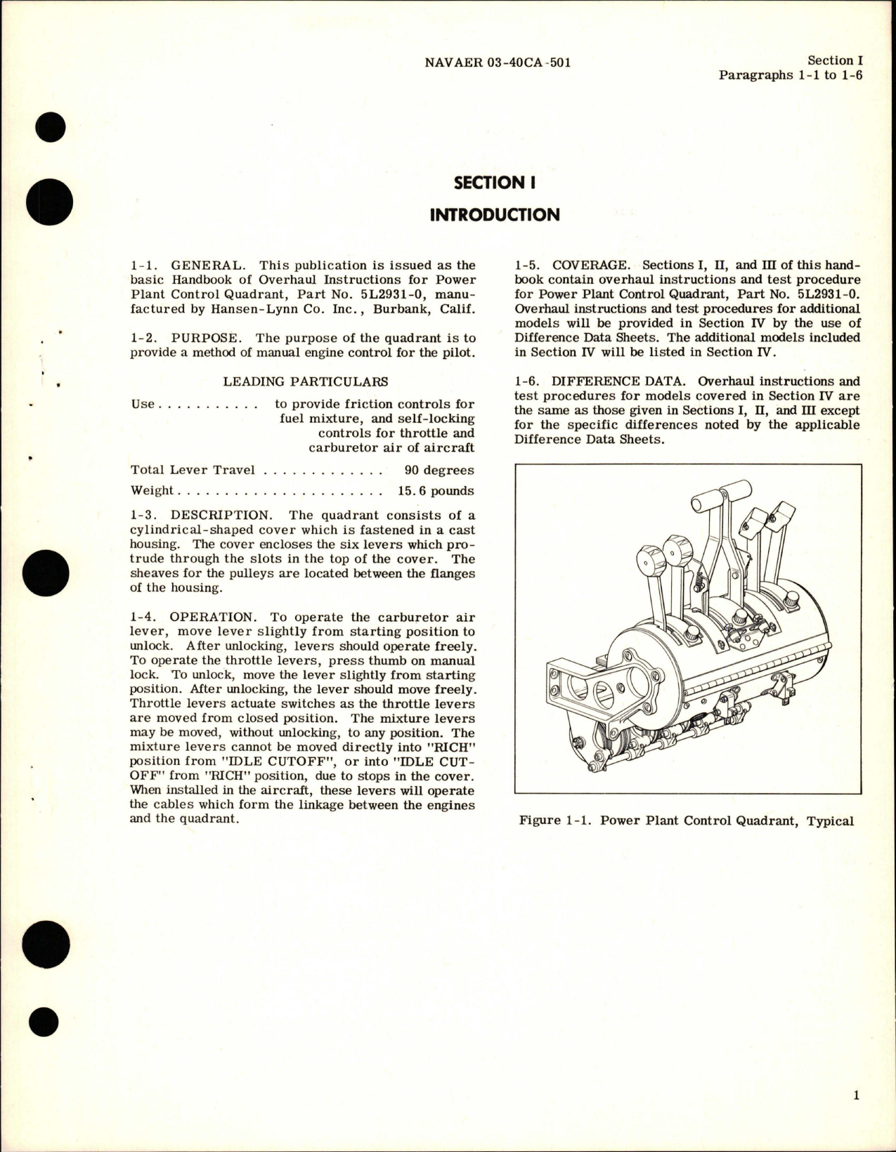Sample page 5 from AirCorps Library document: Overhaul Instructions for Power Plant Control Quadrant - Parts 5L2931-0, 5L2931-1, 5L2931-2, and 5L2931-3