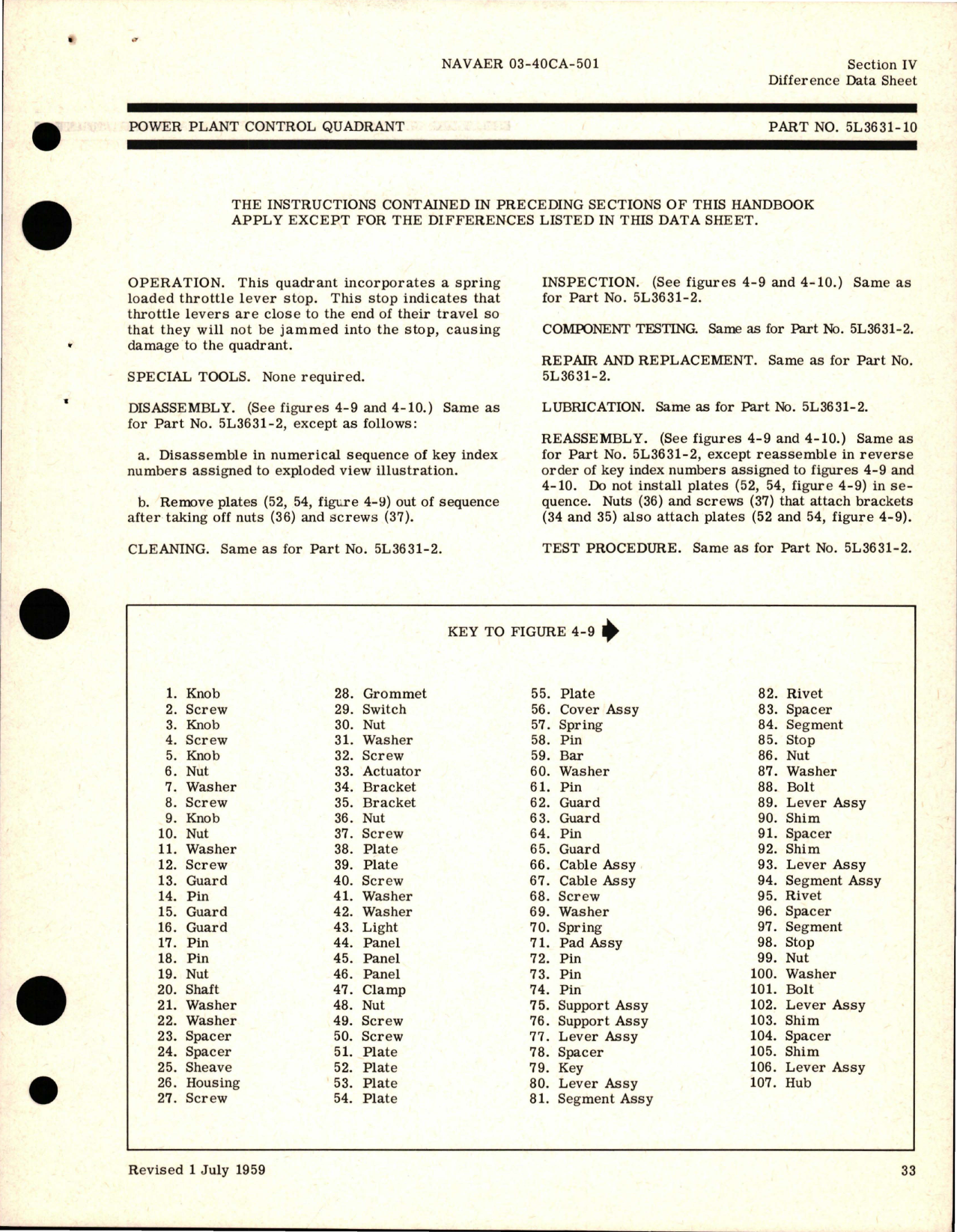 Sample page 5 from AirCorps Library document: Overhaul Instructions for Power Plant Control Quadrant 