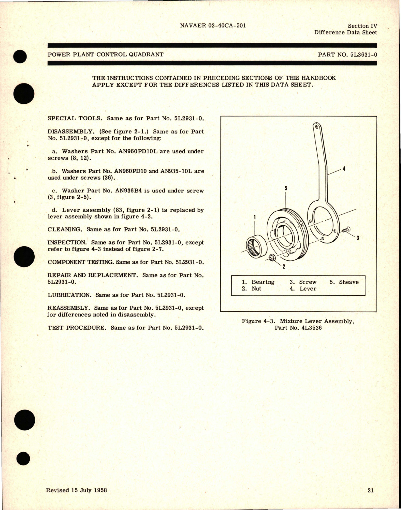 Sample page 5 from AirCorps Library document: Overhaul Instructions for Power Plant Control Quadrant