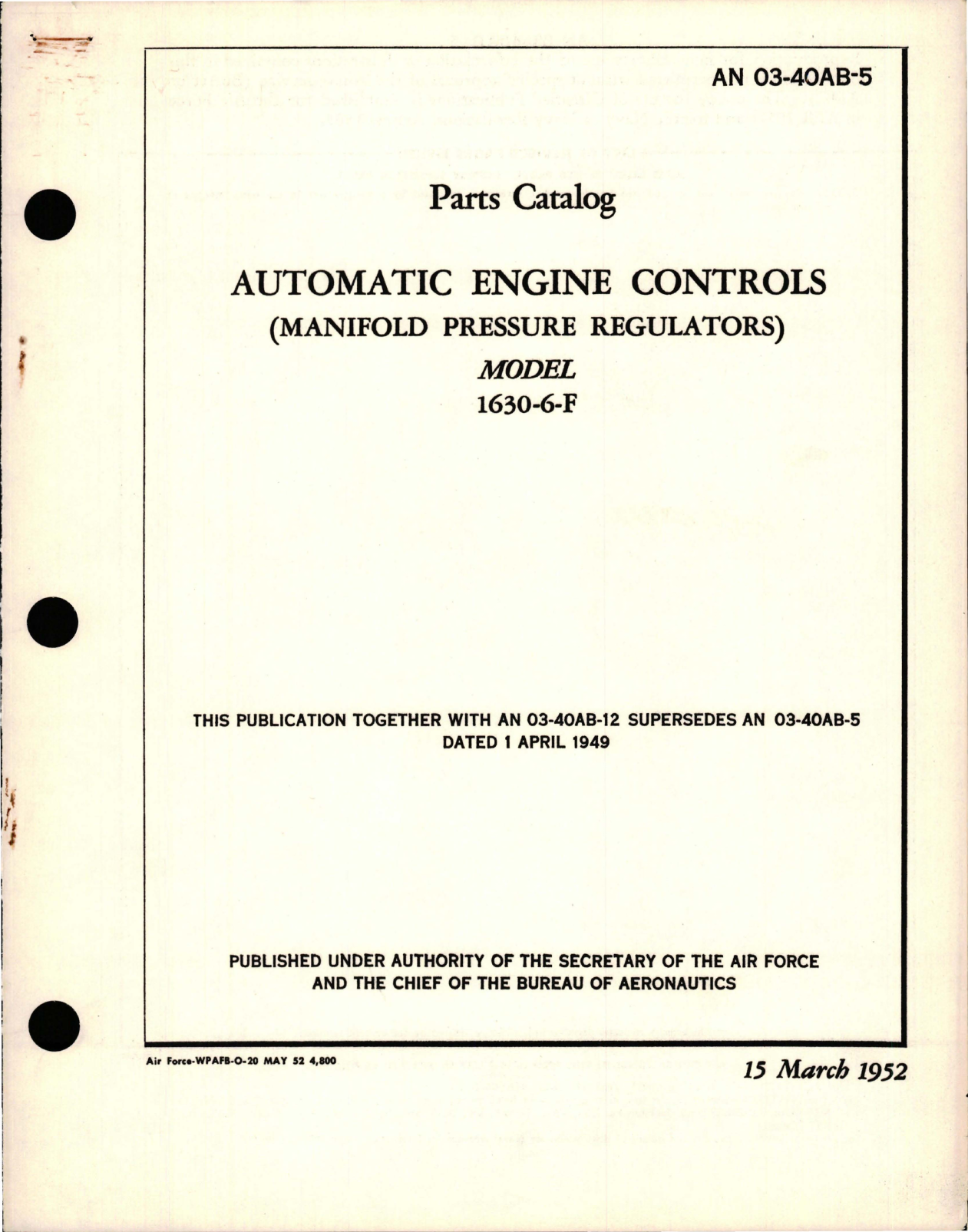 Sample page 1 from AirCorps Library document: Parts Catalog for Automatic Engine Controls (Manifold Pressure Regulators) - Model 1630-6-F