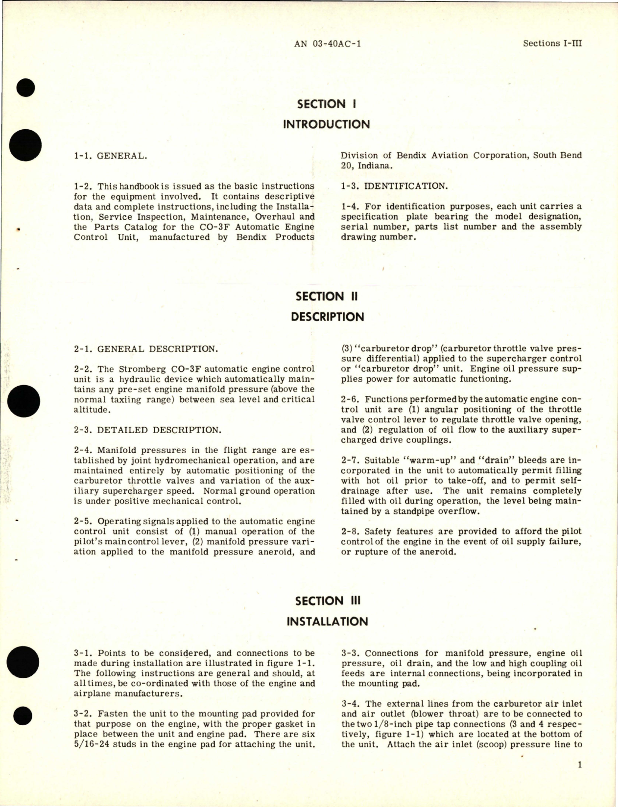 Sample page 5 from AirCorps Library document: Operation, Service and Overhaul Instructions with Parts Catalog for Automatic Engine Control - Model CO-3F