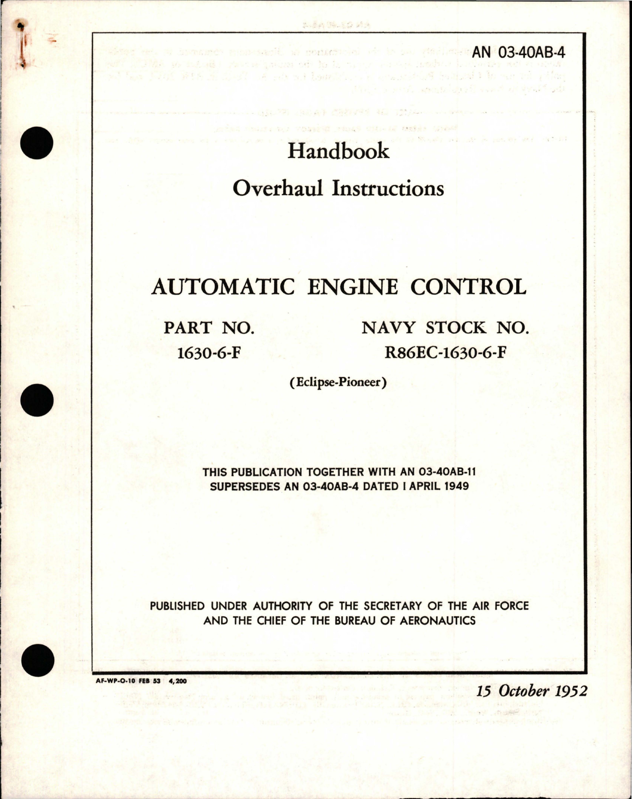 Sample page 1 from AirCorps Library document: Overhaul Instructions for Automatic Engine Control - Part 1630-6-F