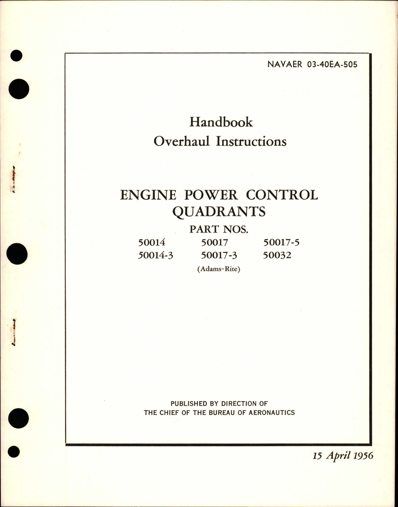 Sample page 1 from AirCorps Library document: Overhaul Instructions for Engine Power Control Quadrants