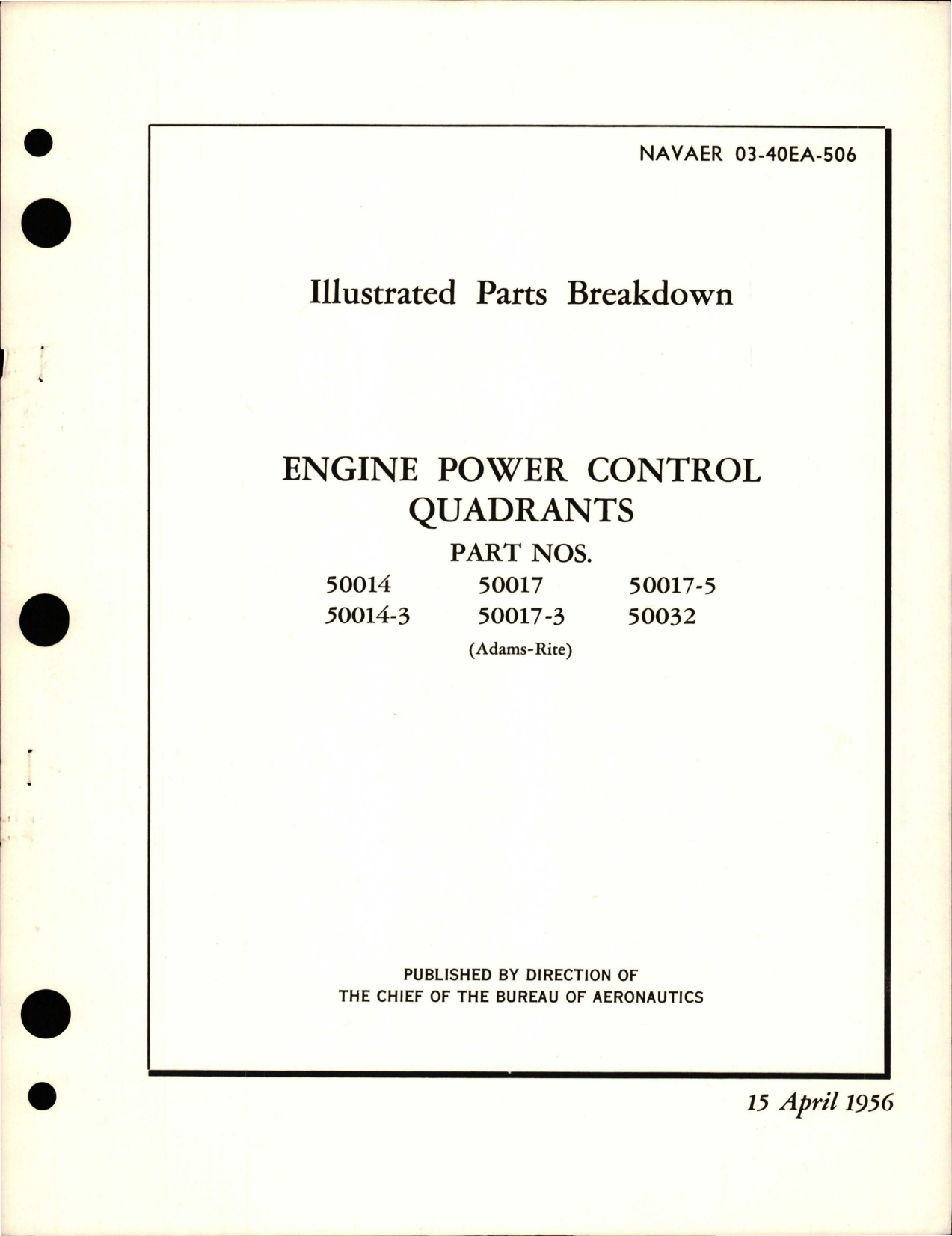 Sample page 1 from AirCorps Library document: Illustrated Parts Breakdown for Engine Power Control Quadrants