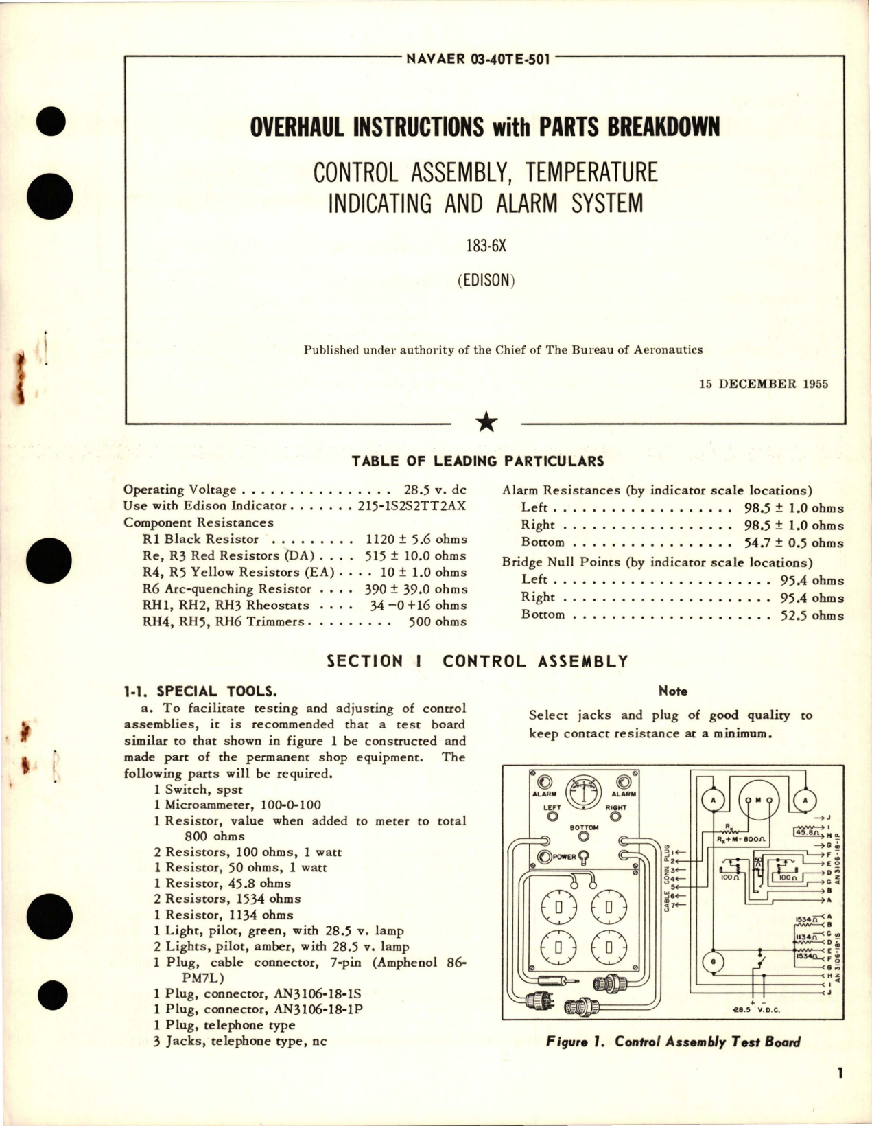 Sample page 1 from AirCorps Library document: Overhaul Instructions with Parts Breakdown for Temperature Indicating & Alarm System Control Assembly - 183-6X 