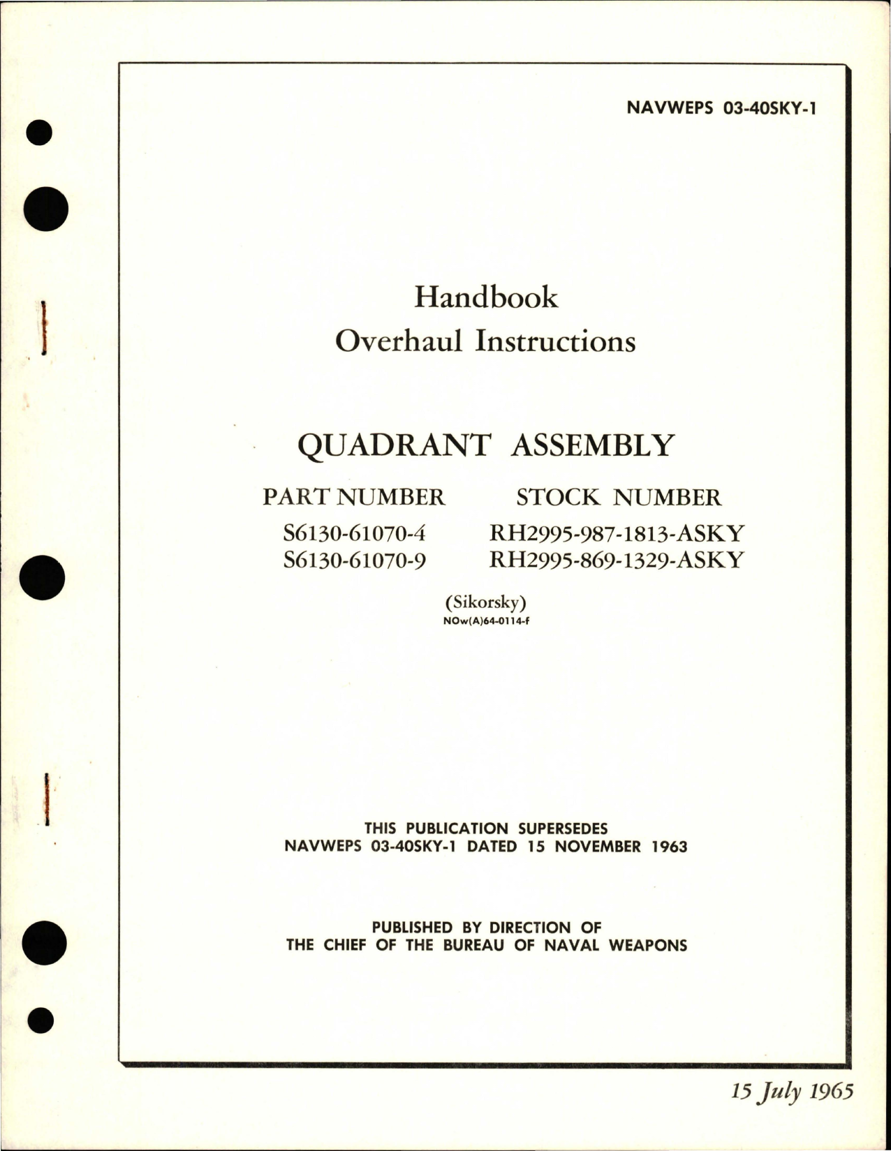 Sample page 1 from AirCorps Library document: Overhaul Instructions for Quadrant Assembly - Parts S6130-61070-4 and S6130-61070-9 