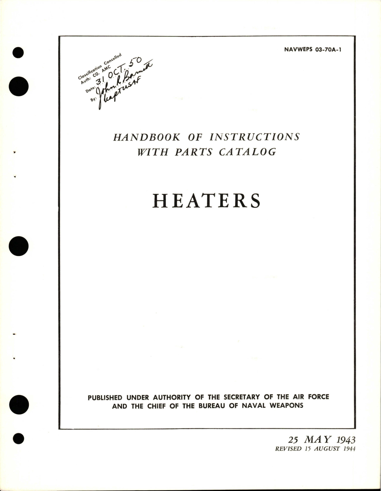 Sample page 1 from AirCorps Library document: Handbook of Instructions with Parts Catalog for Heaters 