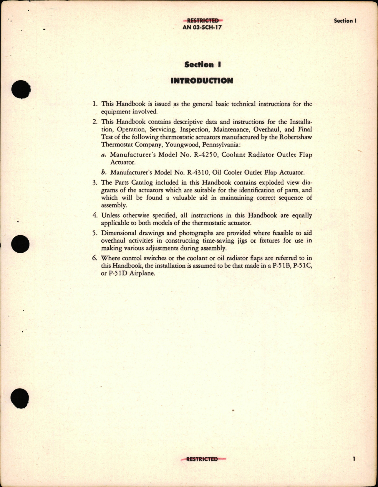 Sample page 5 from AirCorps Library document:  Operation, Service, & Overhaul Instructions with Parts Catalog for Thermostatic Actuators Models R-4250 and R-4310