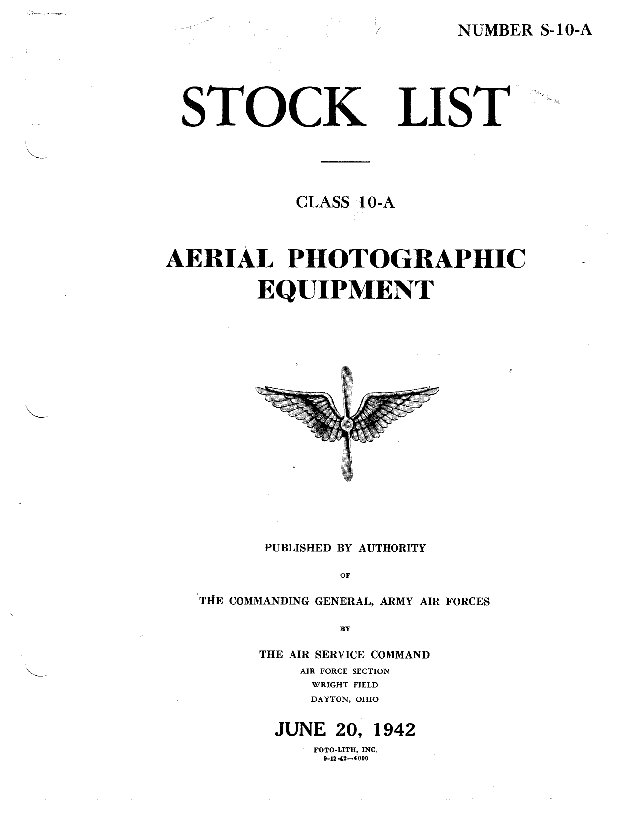 Sample page 1 from AirCorps Library document: Stock List for Aerial Photographic Equipment