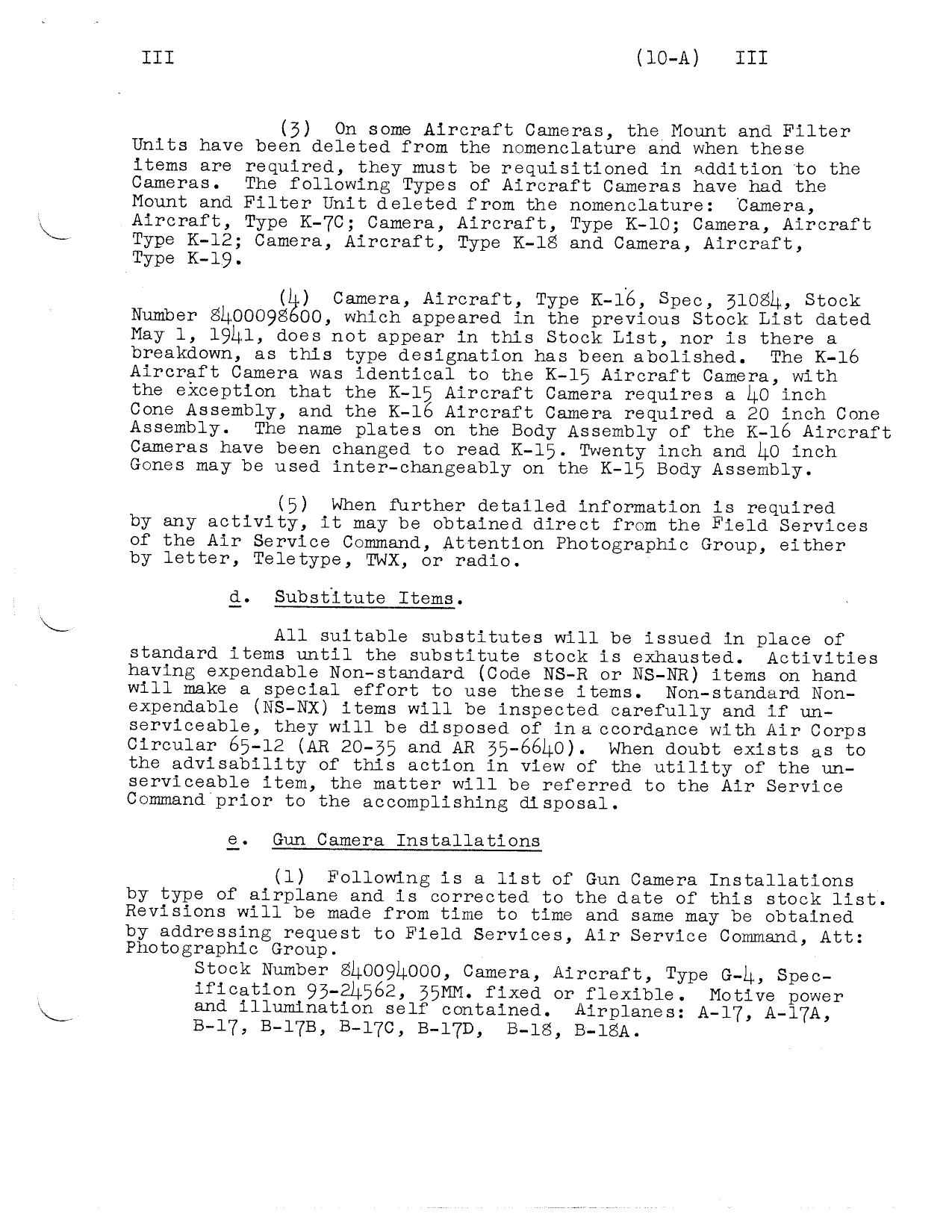 Sample page 5 from AirCorps Library document: Stock List for Aerial Photographic Equipment