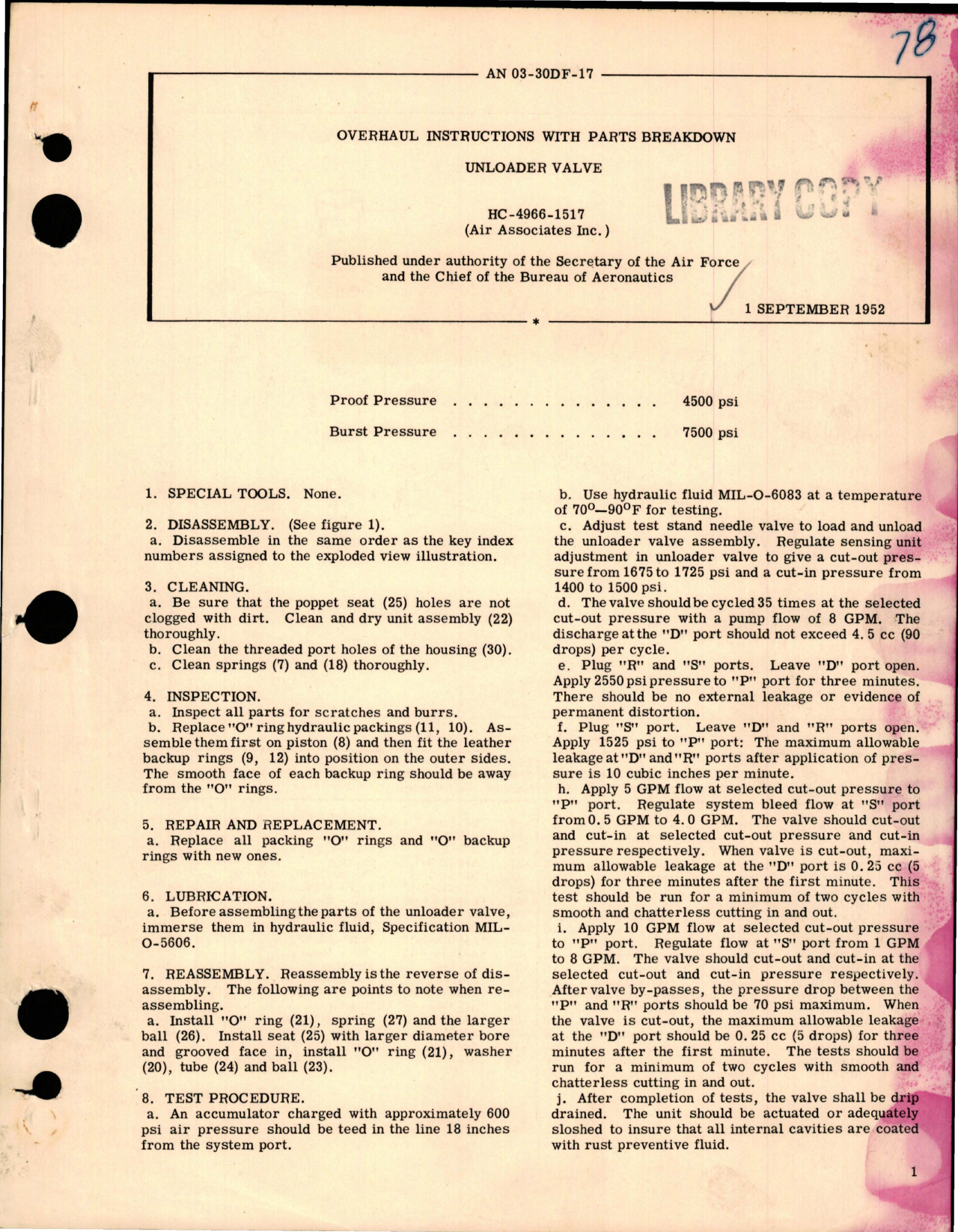 Sample page 1 from AirCorps Library document: Overhaul Instructions with Parts Breakdown for Unloader Valve - HC-4966-1517 