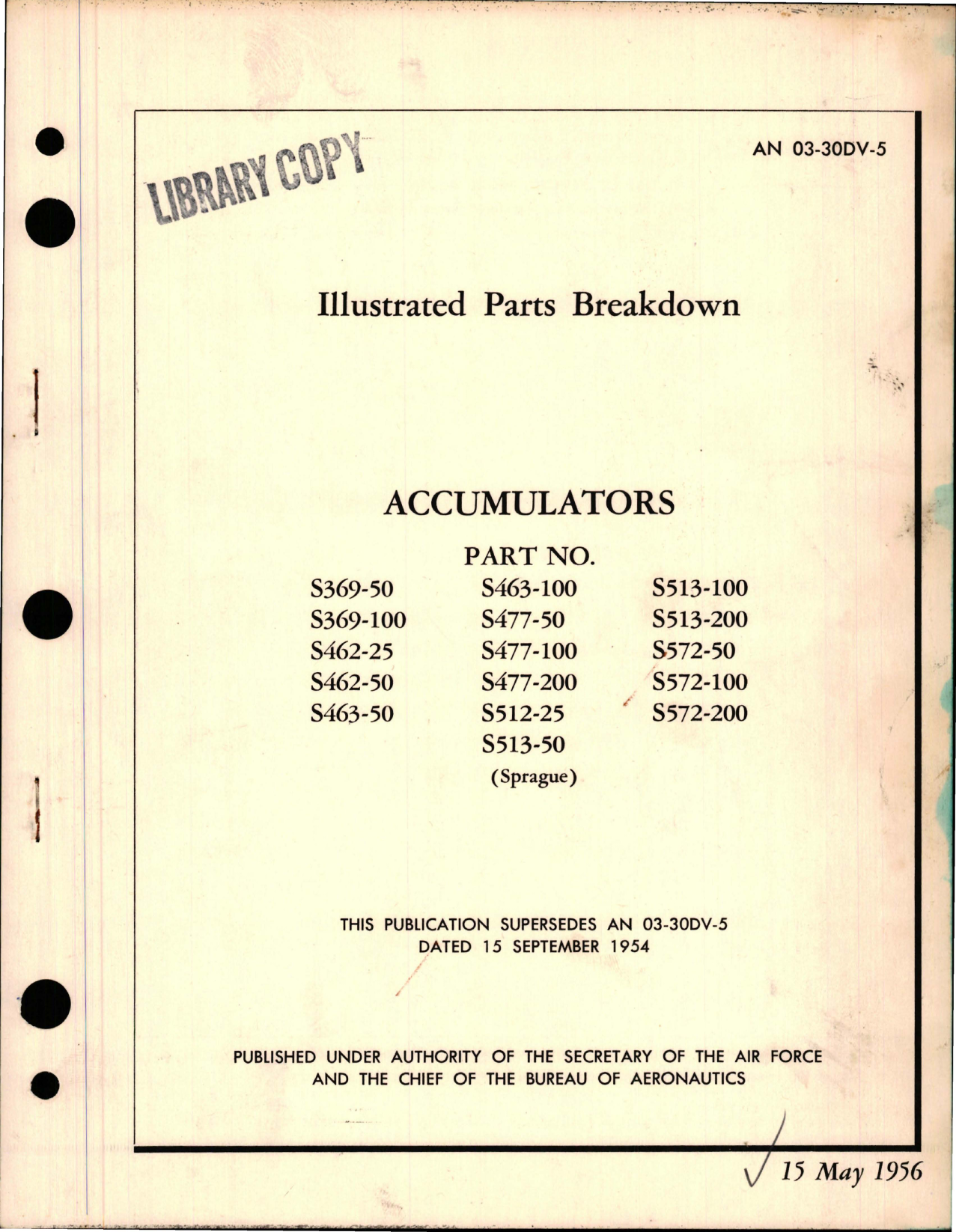 Sample page 1 from AirCorps Library document: Illustrated Parts Breakdown for Accumulators