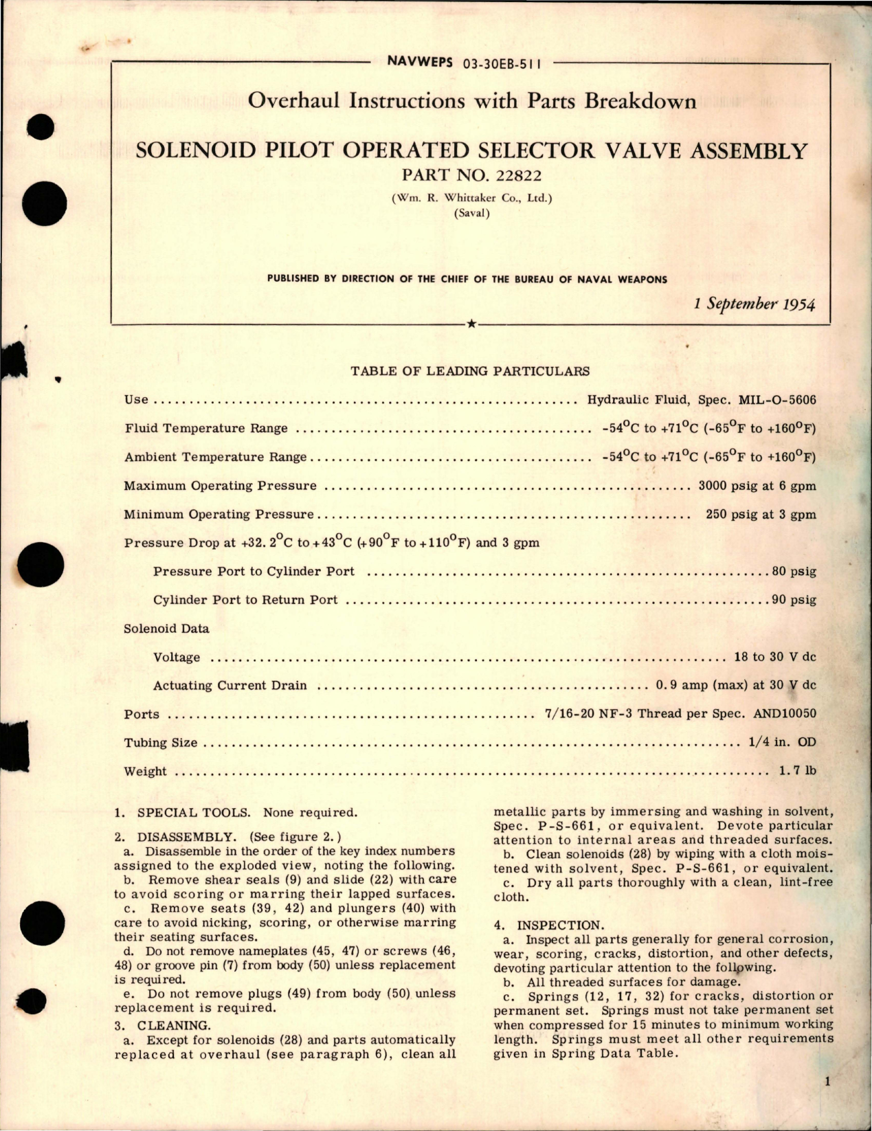 Sample page 1 from AirCorps Library document: Overhaul Instructions with Parts Breakdown for Solenoid Pilot Operated Selector Valve Assembly - Part 22822