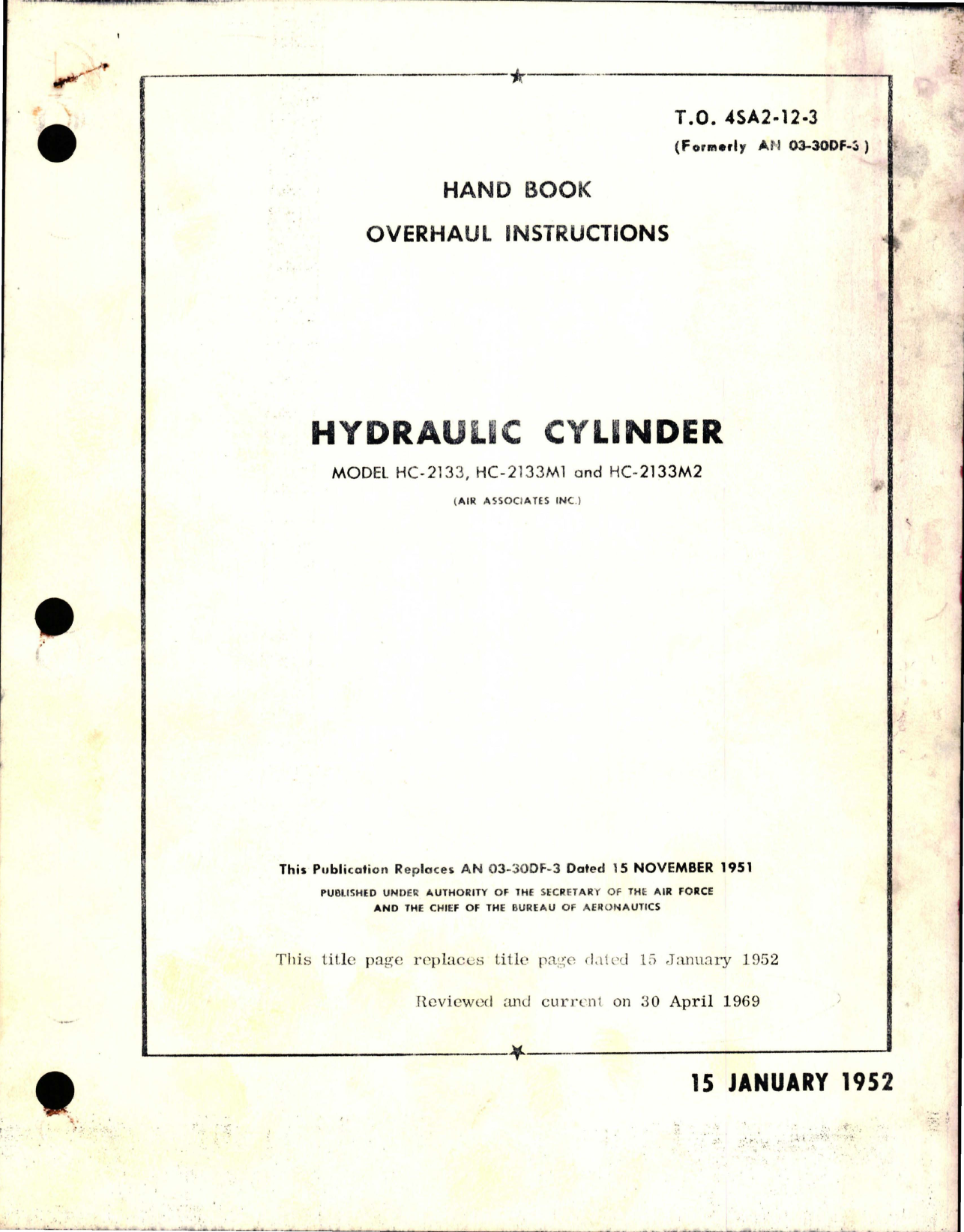 Sample page 1 from AirCorps Library document: Overhaul Instructions for Hydraulic Cylinder - Models HC-2133, HC-2133M1, and HC-2133M2