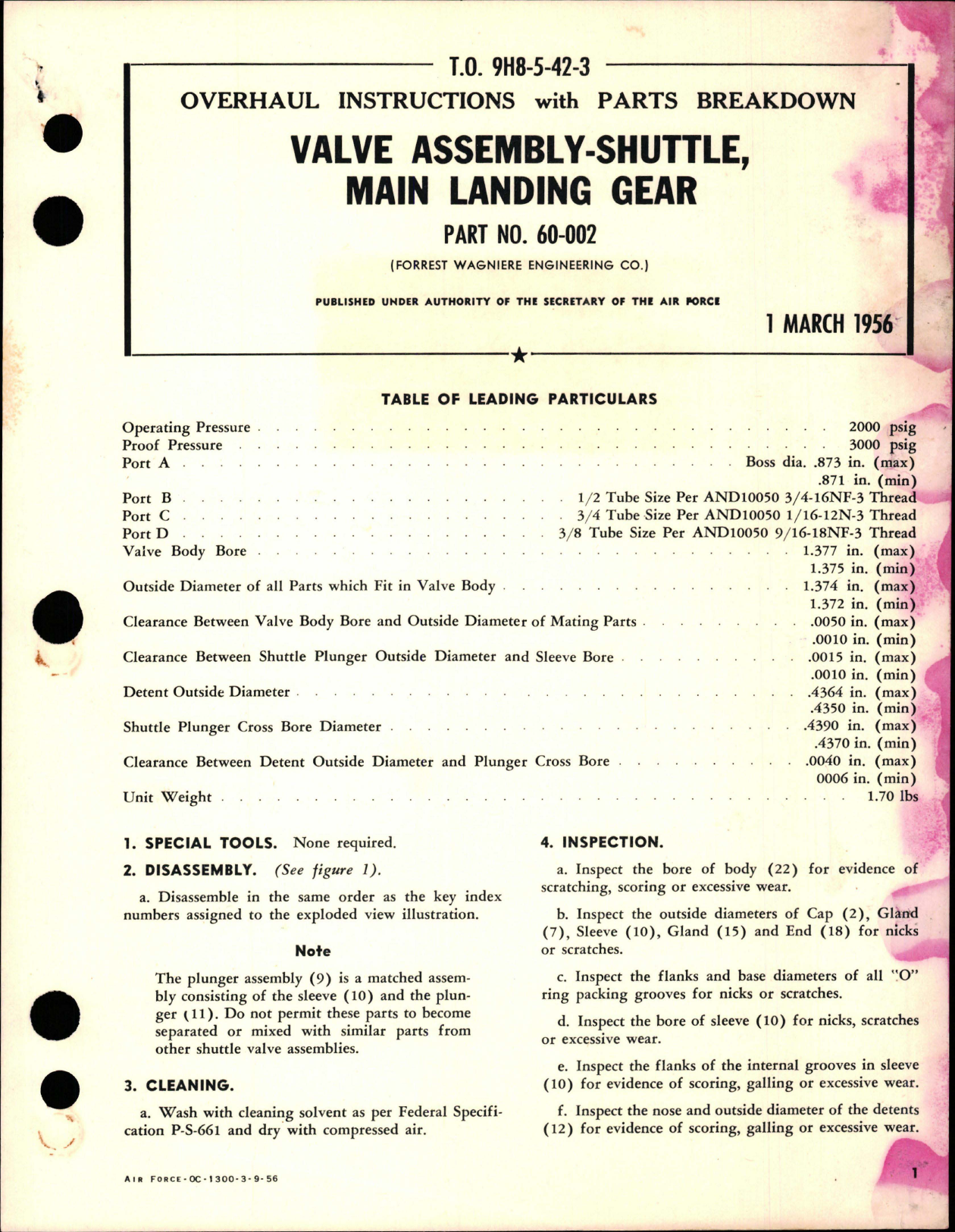 Sample page 1 from AirCorps Library document: Overhaul Instructions with Parts Breakdown for Main Landing Gear Shuttle Valve Assembly - Part 60-002 