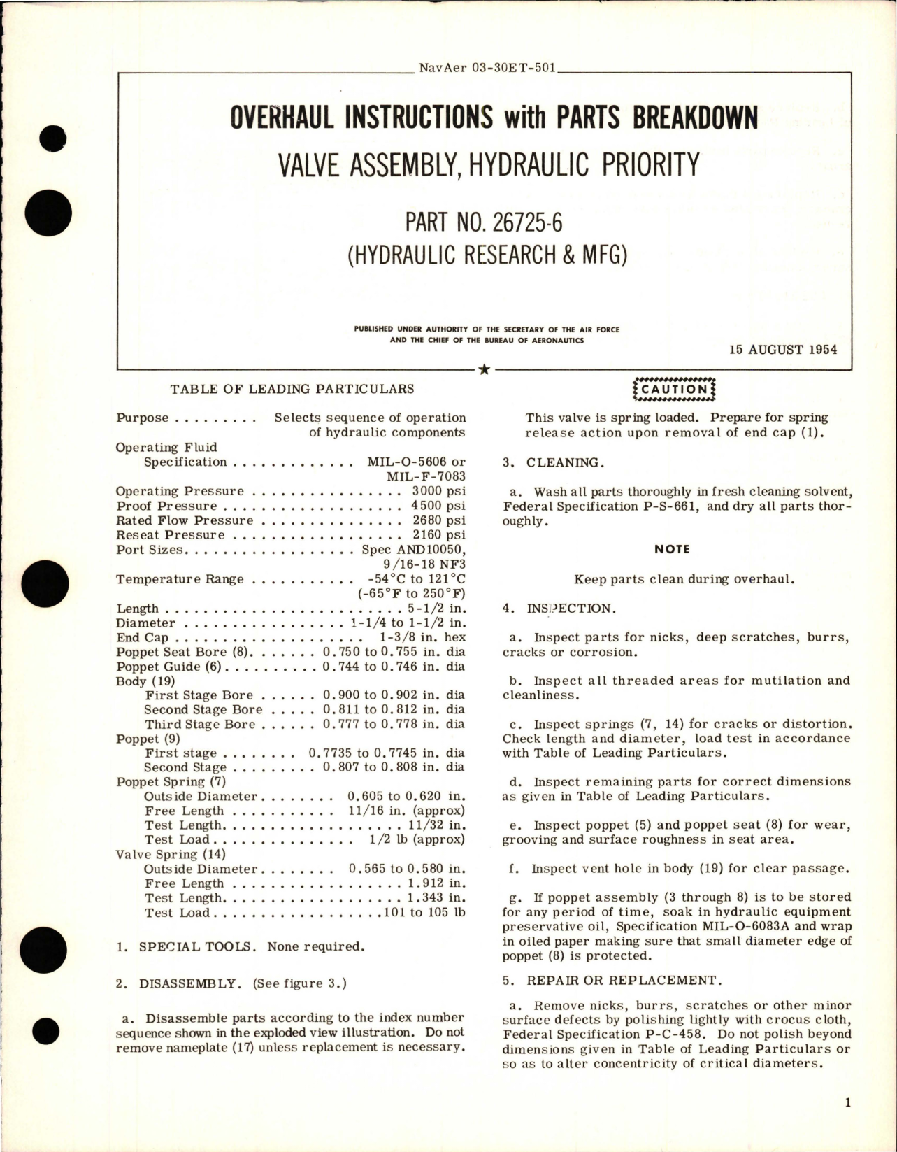 Sample page 1 from AirCorps Library document: Overhaul Instructions with Parts for Hydraulic Priority Valve Assembly - Part 26725-6 