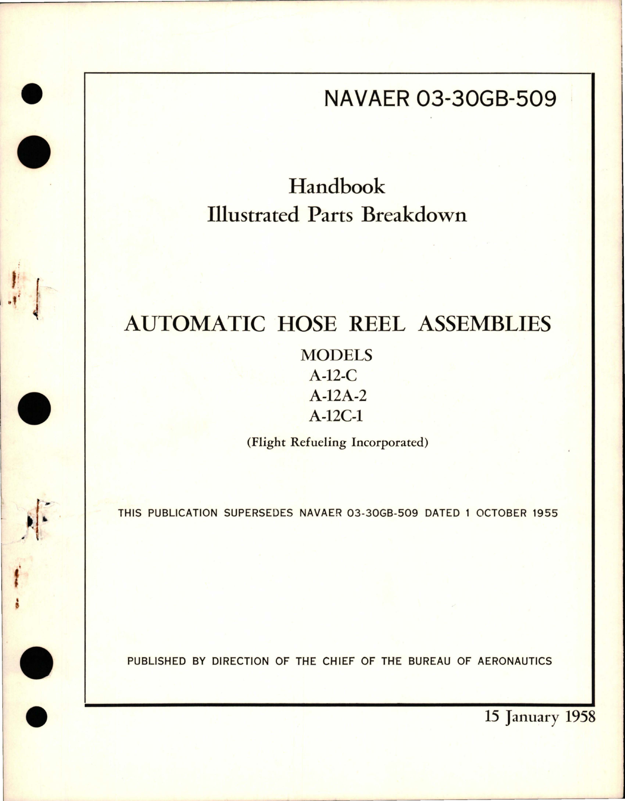 Sample page 1 from AirCorps Library document: Illustrated Parts Breakdown for Automatic Hose Reel Assemblies - Models A-12C, A-12A-2, and A-12C-1