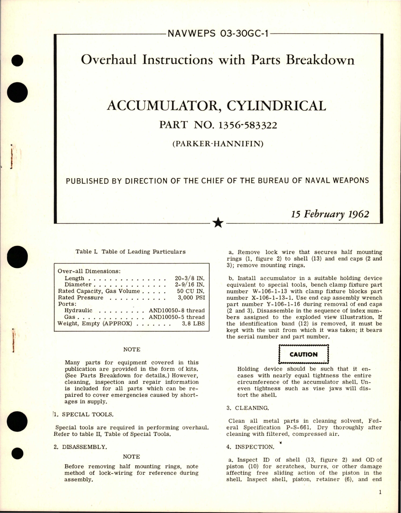 Sample page 1 from AirCorps Library document: Overhaul Instructions with Parts Breakdown for Cylindrical Accumulator - Part 1356-583322 