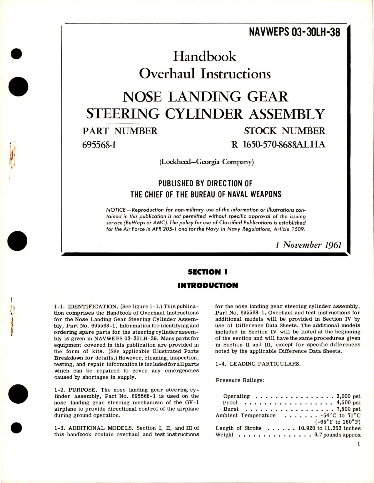 Sample page 1 from AirCorps Library document: Overhaul Instructions for Nose Landing Gear Steering Cylinder Assembly - Part 695568-1