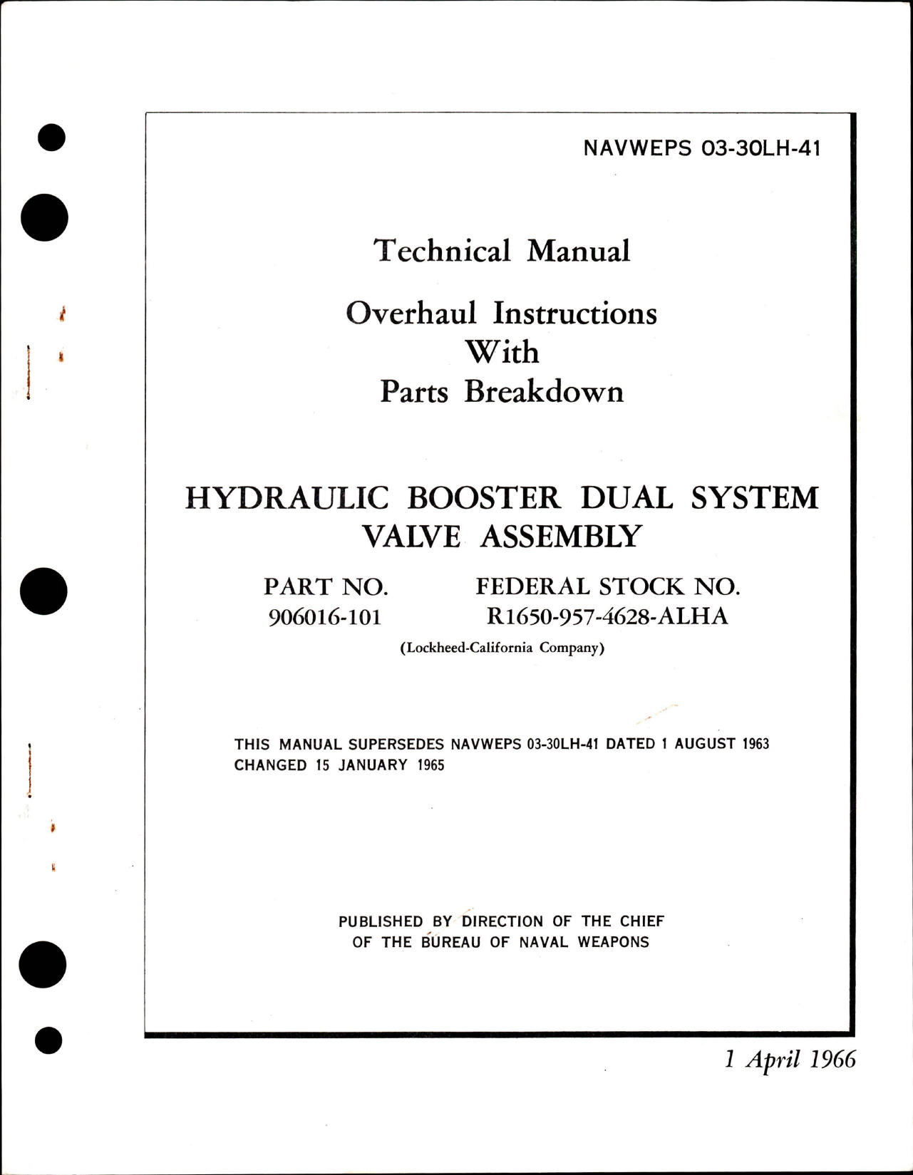 Sample page 1 from AirCorps Library document: Overhaul Instructions with Parts Breakdown for Hydraulic Booster Dual System Valve Assembly - Part 906016-101 