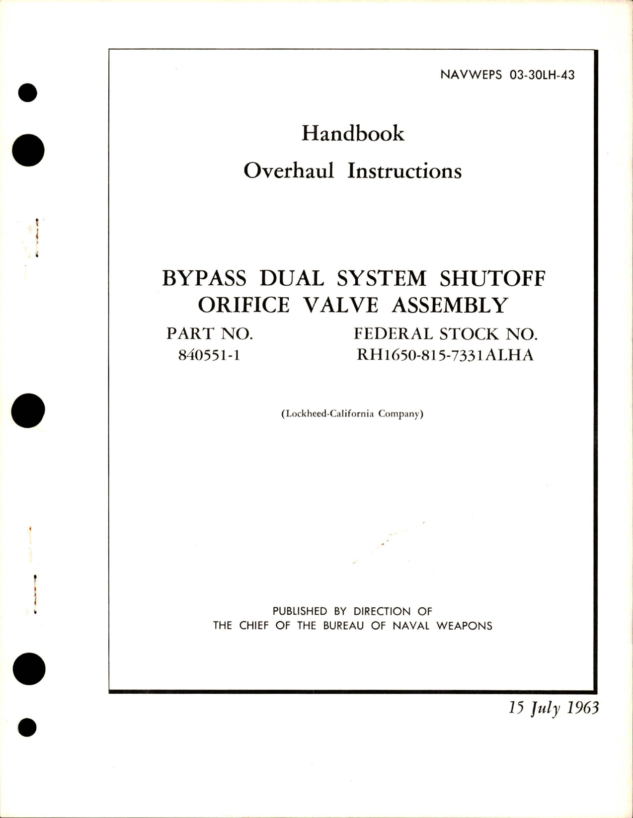 Sample page 1 from AirCorps Library document: Overhaul Instructions for Bypass Dual System Shutoff Orifice Valve Assembly - Part 840551-1
