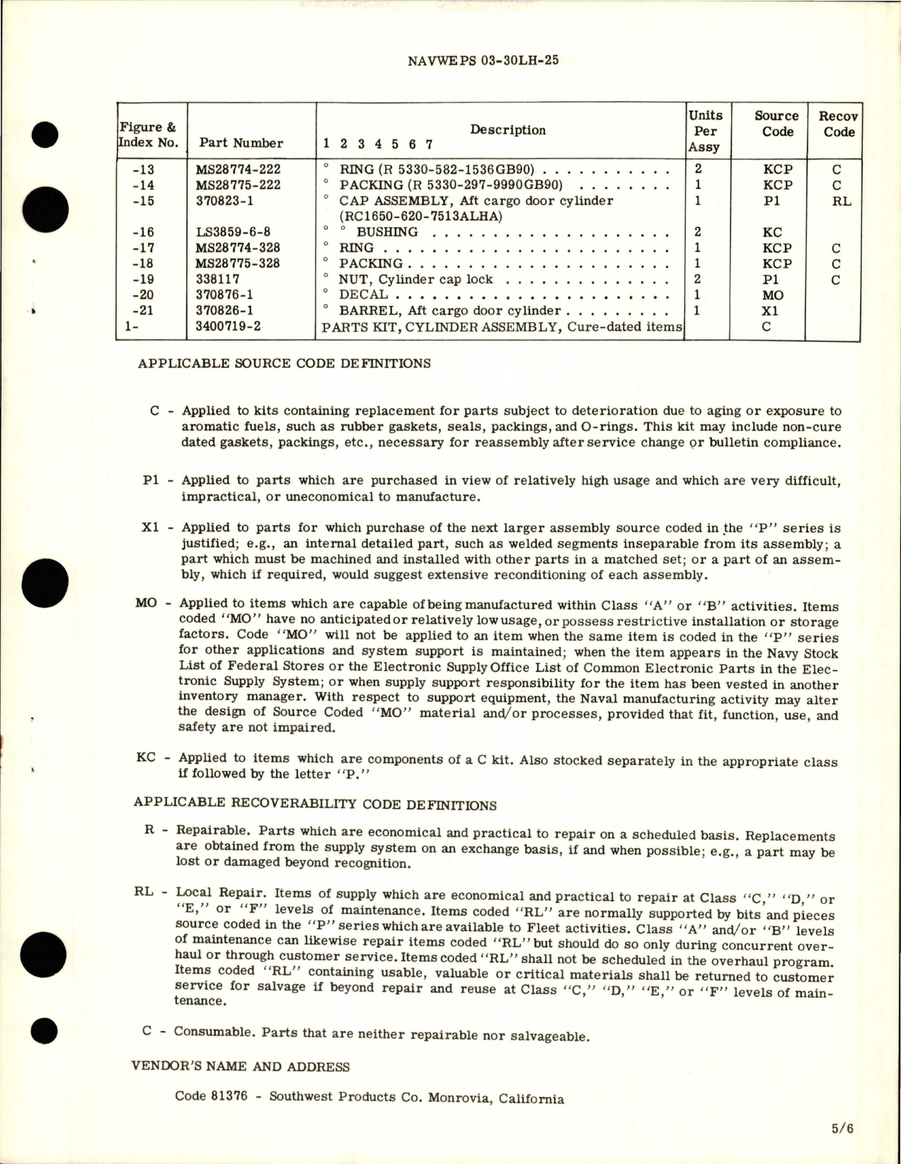 Sample page 5 from AirCorps Library document: Overhaul Instructions with Illustrated Parts Breakdown for AFT Cargo Door Cylinder Assembly - Part 370749-1
