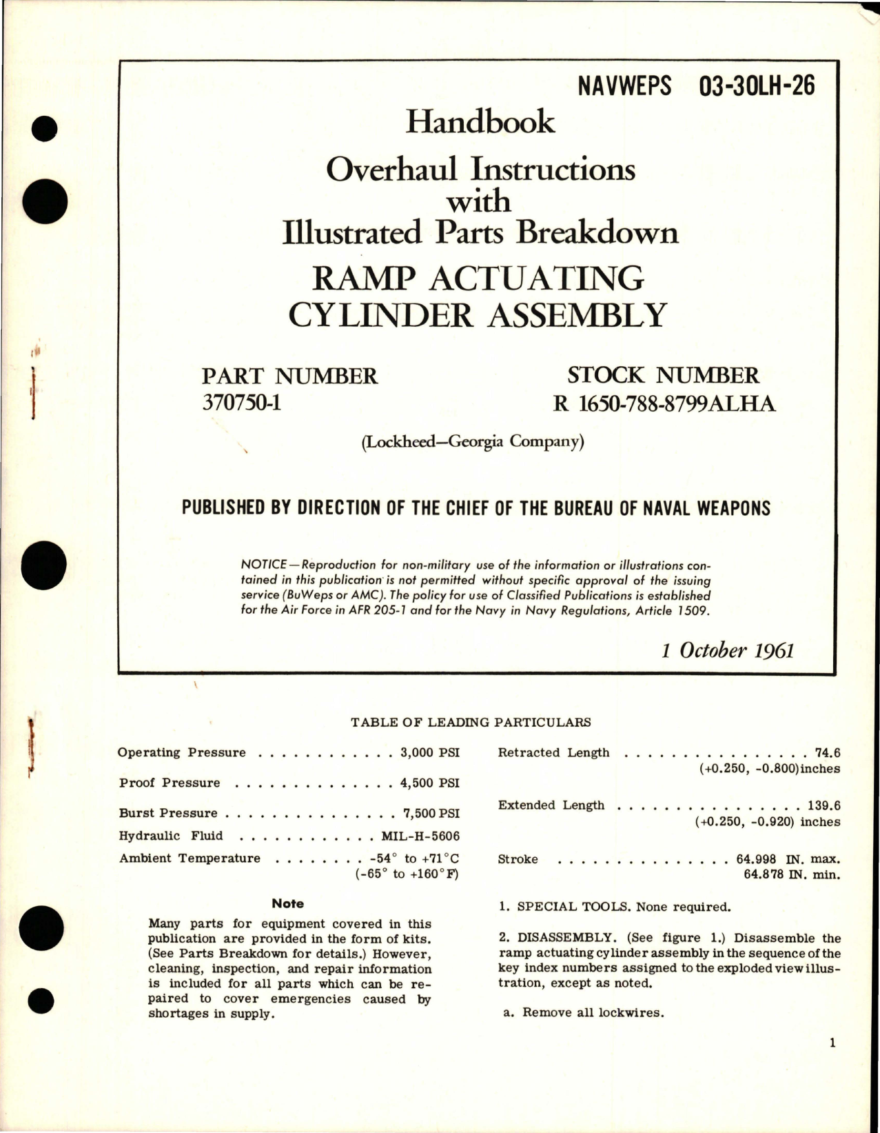 Sample page 1 from AirCorps Library document: Overhaul Instructions with Parts Breakdown for Ramp Actuating Cylinder Assembly - Part 370750-1