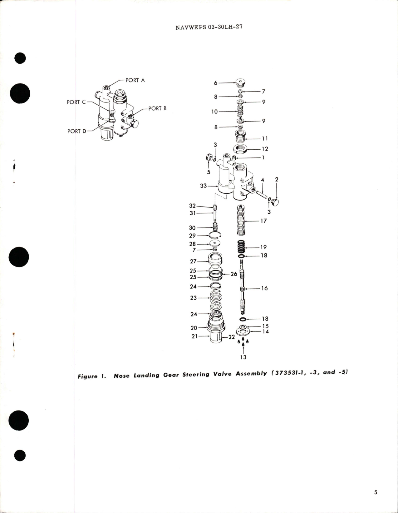 Sample page 5 from AirCorps Library document: Overhaul Instructions with Parts Breakdown for Nose Landing Gear Steering Valve Assembly - Parts 373531-1, 373531-3, and 373531-5