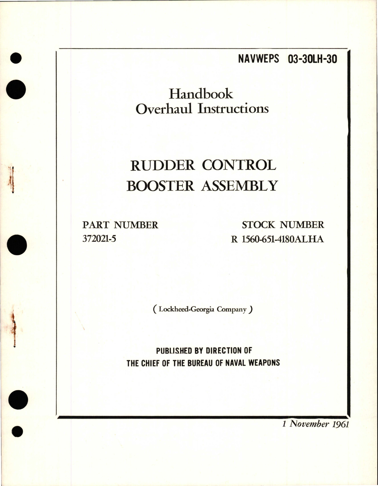 Sample page 1 from AirCorps Library document: Overhaul Instructions for Rudder Control Booster Assembly - Part 372021-5 