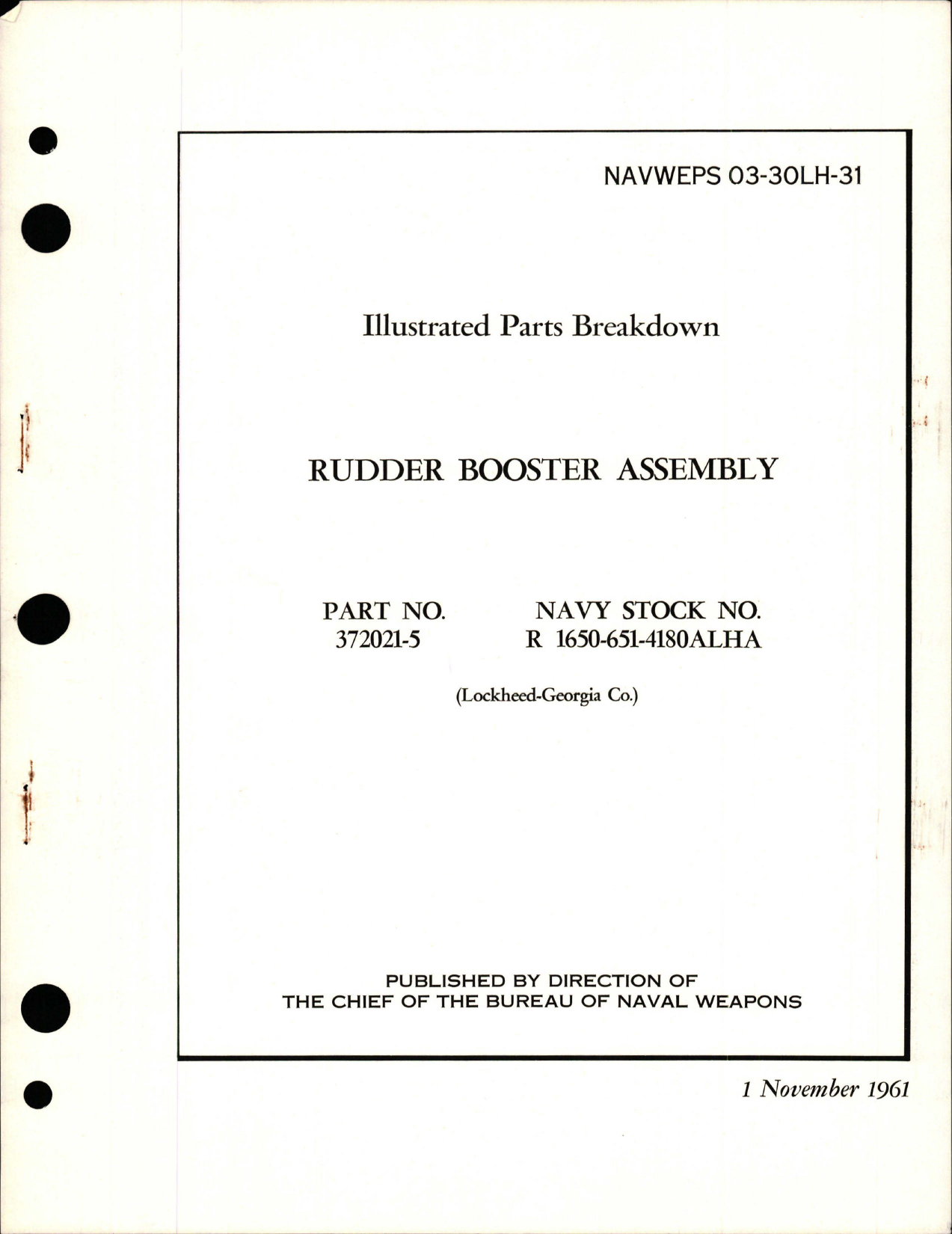 Sample page 1 from AirCorps Library document: Illustrated Parts Breakdown for Rudder Booster Assy - Part 372021-5 