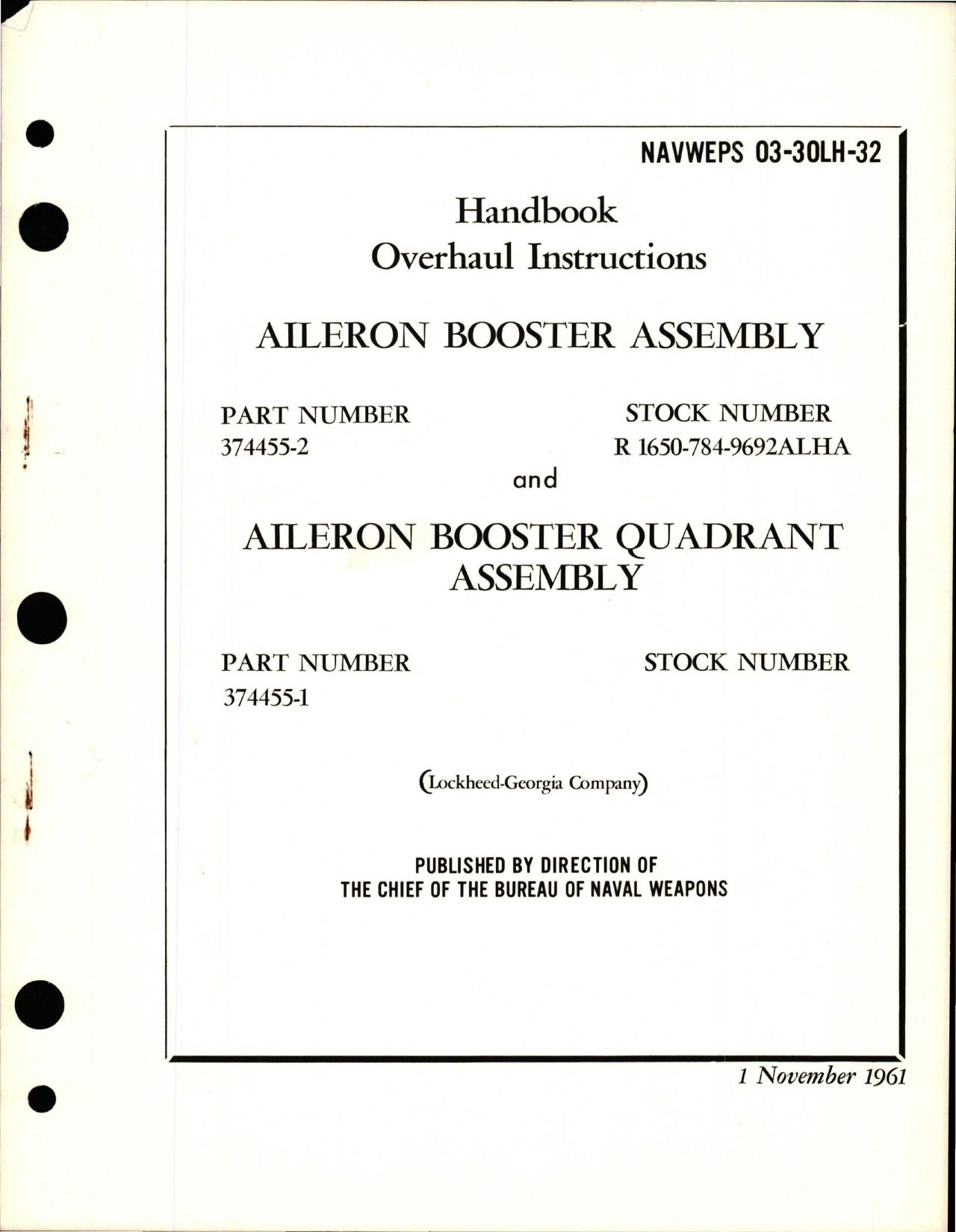Sample page 1 from AirCorps Library document: Overhaul Instructions for Aileron Booster Assy and Aileron Booster Quadrant Assembly - Parts 374455-1 and 374455-2