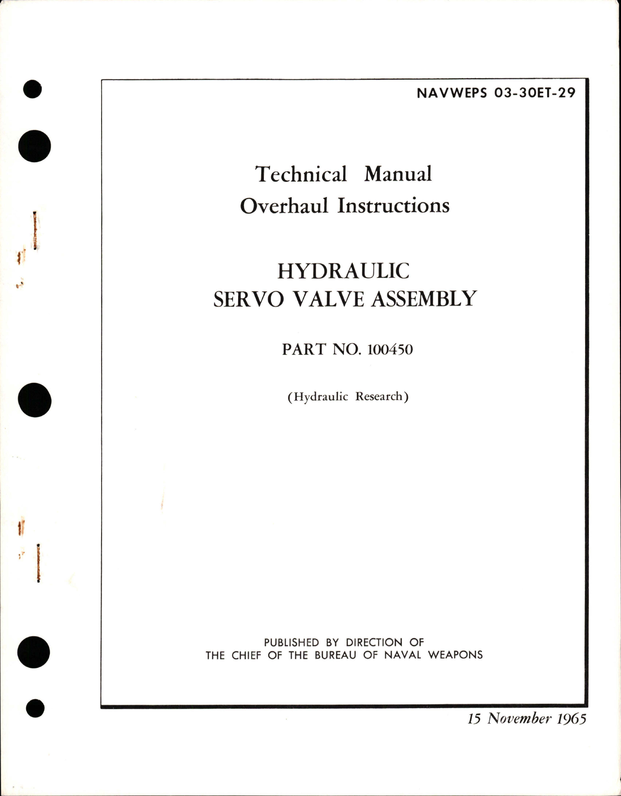 Sample page 1 from AirCorps Library document: Overhaul Instructions for Hydraulic Servo Valve Assembly - Part 100450 