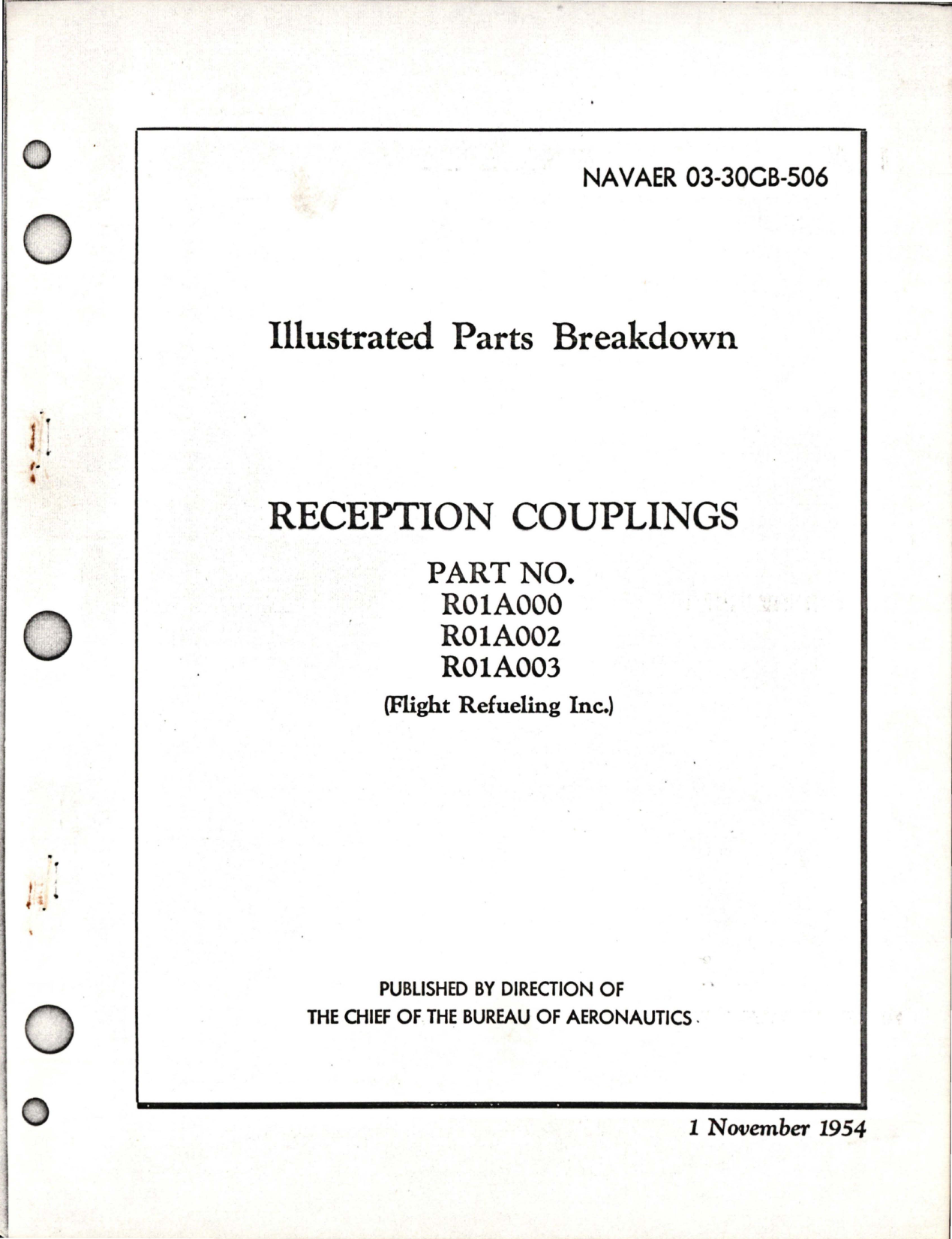 Sample page 1 from AirCorps Library document: Illustrated Parts Breakdown for Reception Couplings - Parts R01A000, R01A002, R01A003 