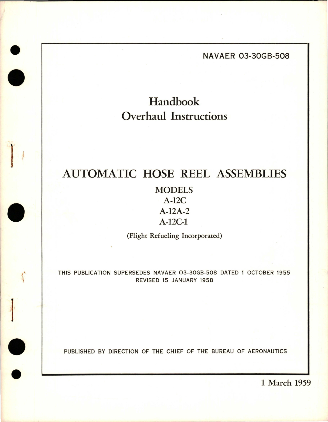 Sample page 1 from AirCorps Library document: Overhaul Instructions for Automatic Hose Reel Assemblies - Models A-12C, A-12A-2, and A-12C-1 