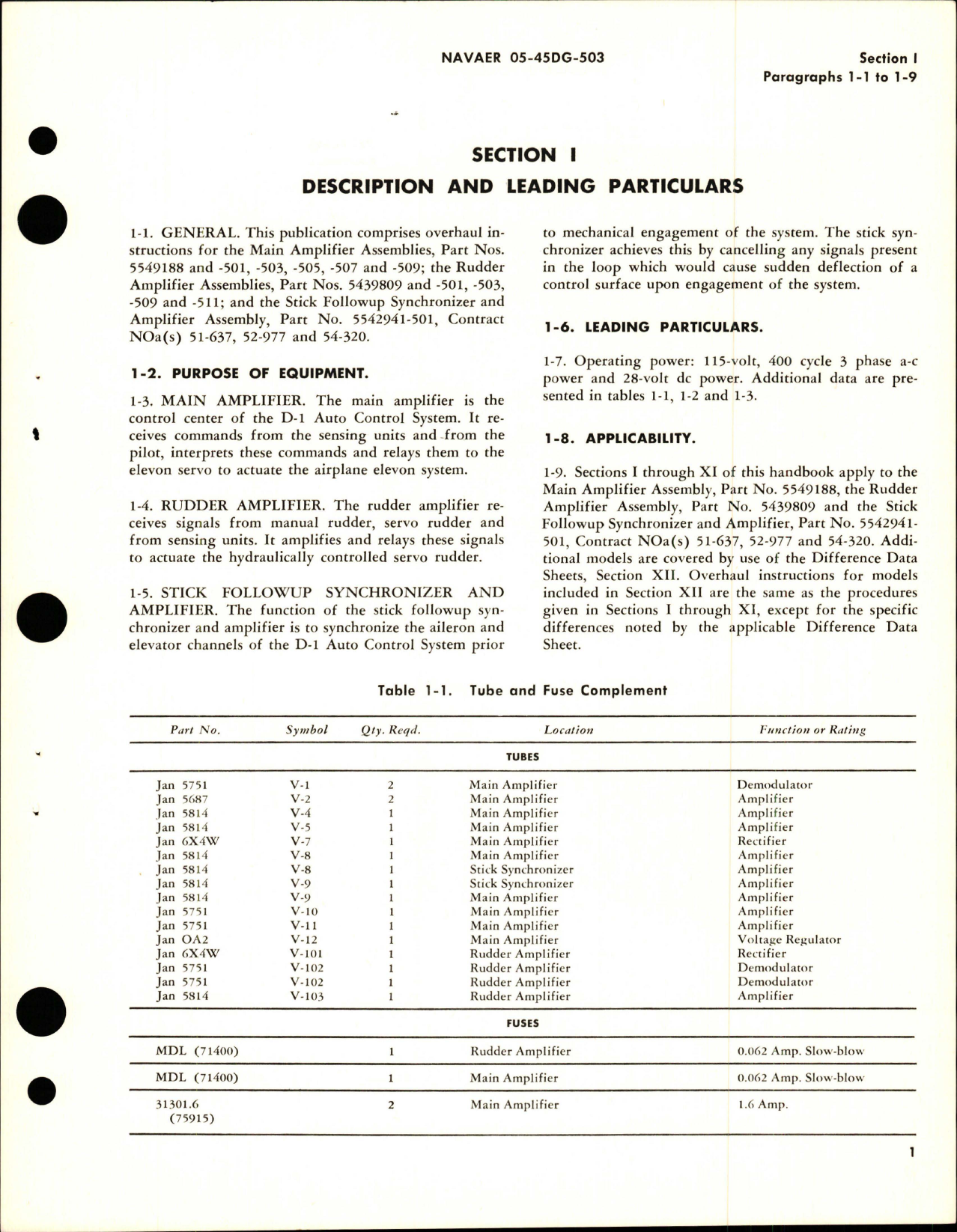 Sample page 9 from AirCorps Library document: Overhaul Instructions for D-1 Autocontrol Main Amplifier Assembly, Rudder Amplifier Assembly, and Stick Follow up Synchronizer