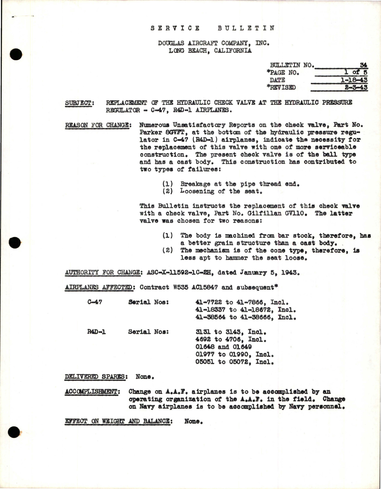 Sample page 1 from AirCorps Library document: Replacement of the Hydraulic Check Valve at the Hydraulic Pressure Regulator