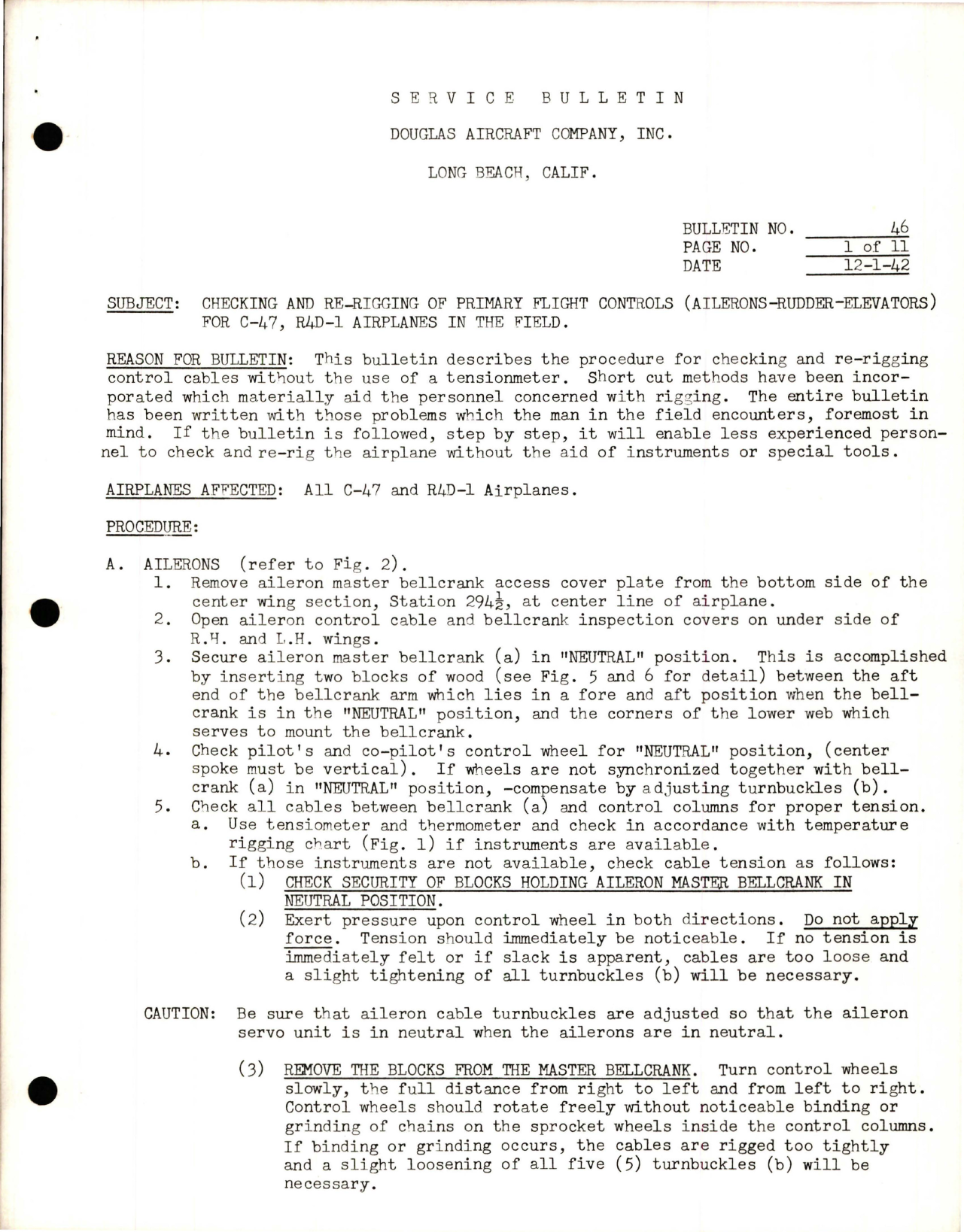 Sample page 1 from AirCorps Library document: Checking and Re-Rigging of Primary Flight Controls (Ailerons-Rudder-Elevators)