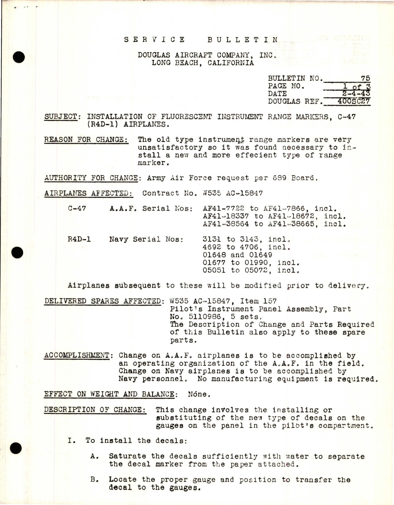 Sample page 1 from AirCorps Library document: Installation of Fluorescent Instrument Range Markers
