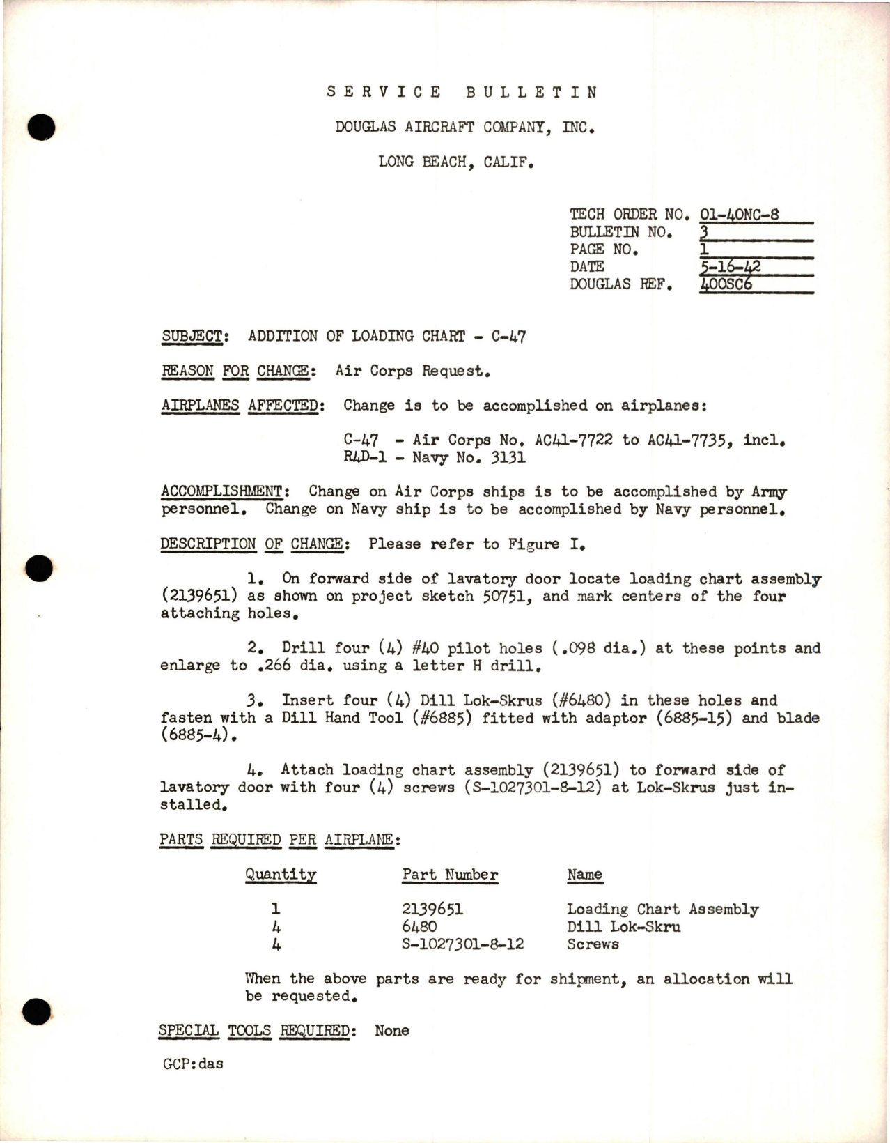 Sample page 1 from AirCorps Library document: Addition of Loading Chart