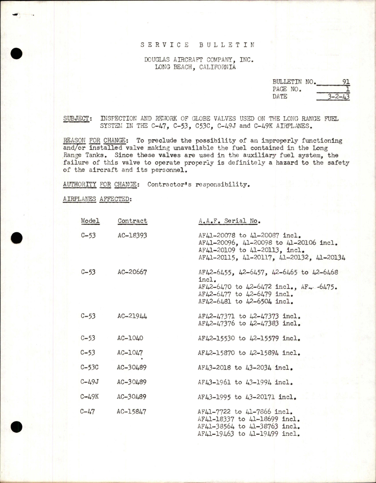 Sample page 1 from AirCorps Library document: Inspection and Rework of Globe Valves Used on the Long Range Fuel System