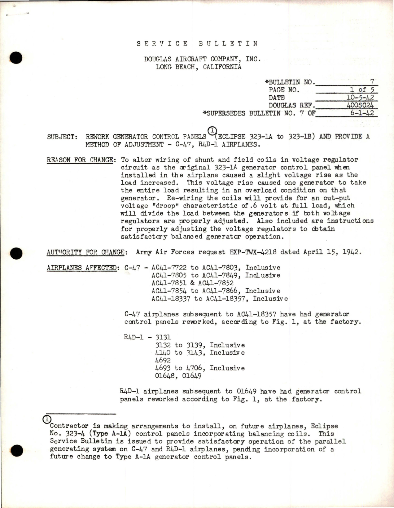 Sample page 1 from AirCorps Library document: Rework Generator Control Panels and Provide a Method of Adjustment - Eclipse 323-1A to 323-1B