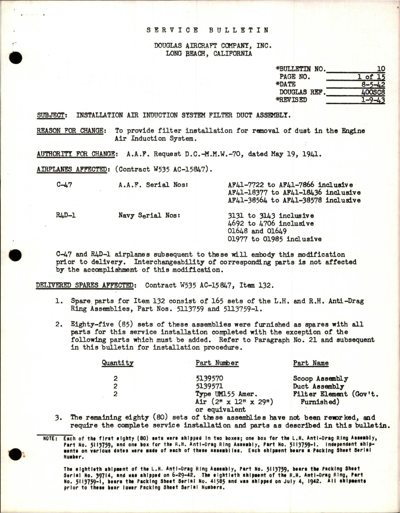 Sample page 1 from AirCorps Library document: Installation Air Induction System Filter Duct Assembly